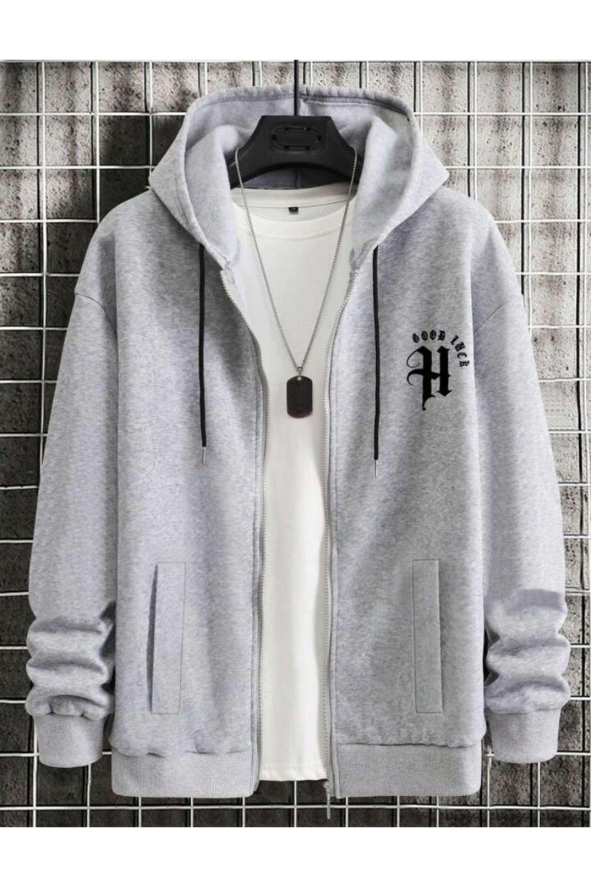 FoxSkin Sportswear&Company Unisex Good Luck Baskılı Fermuarlı Hırka