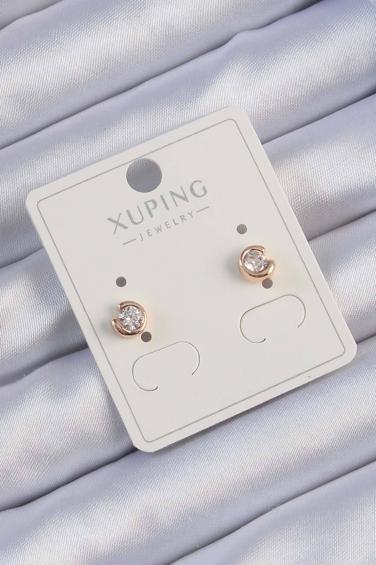 Tekno Yuva Xuping Rose Renk Zirkon Taşlı Minimal Oval Küpe