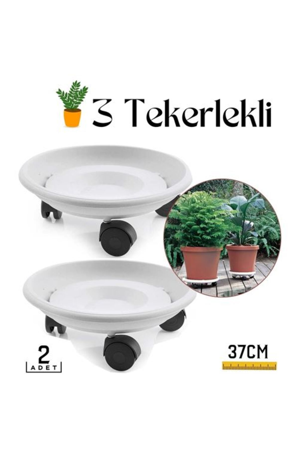 ithalnet ModaCar 2 li Tekerlekli Saksı Altığı 37 CM Coadura Design Beyaz