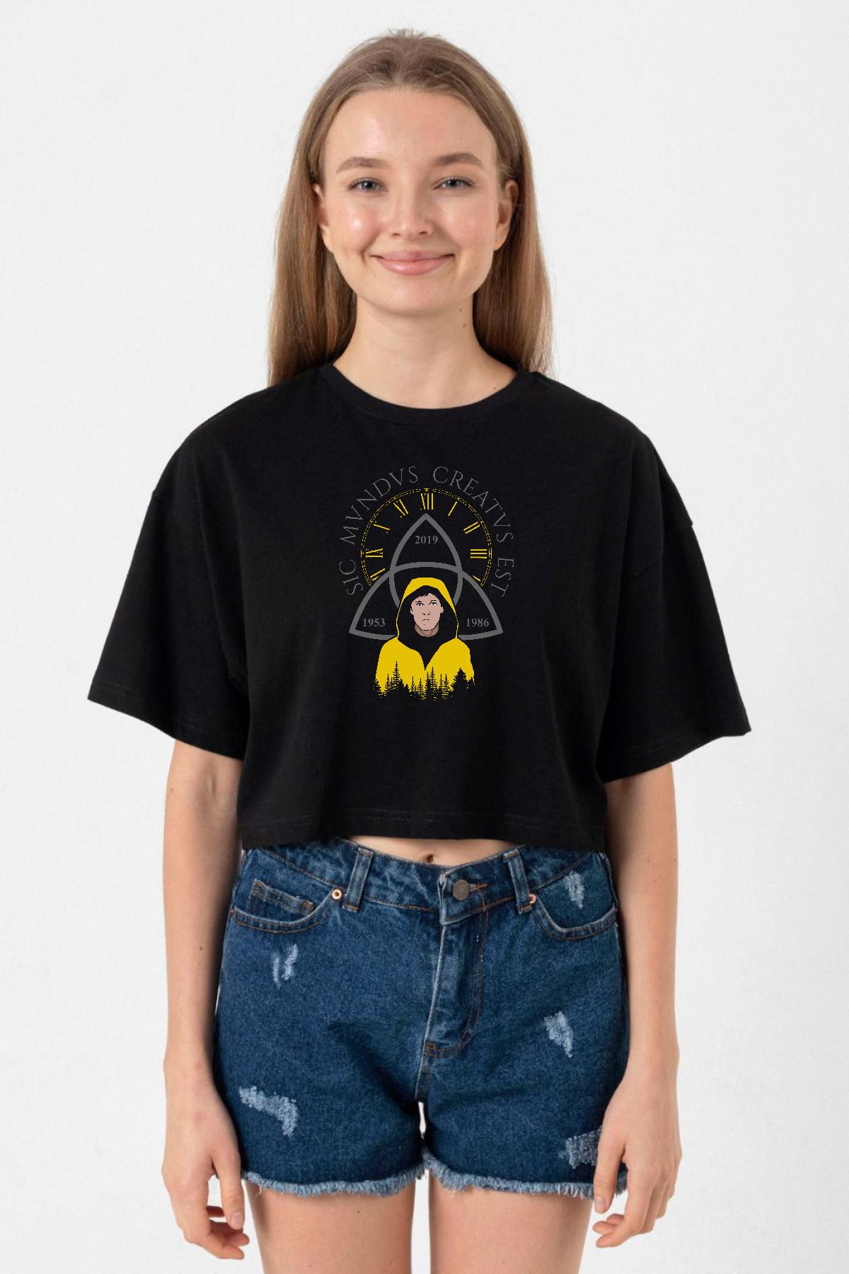 Tshirthane-Jonas Sic Mundus Creatus Est - Black Women's Crop T-Shirt 1