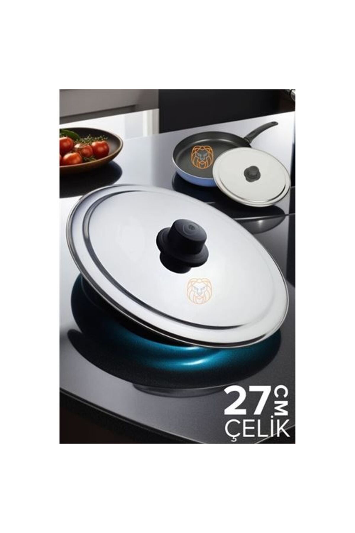 KfksStore Engithalat 27 cm Kızartma Tavası Kapağı Çelik Żelazny Design