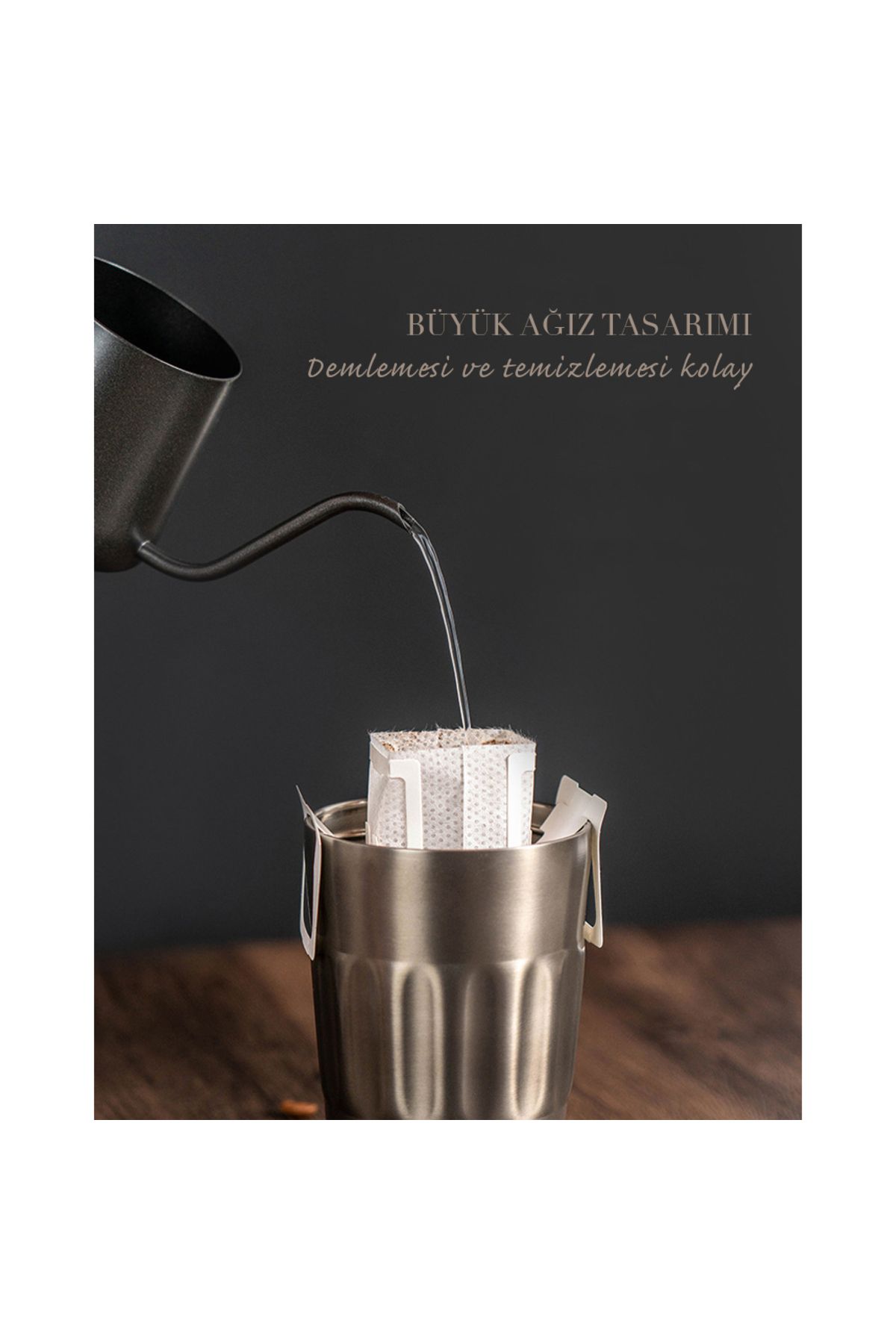 Tyeso-Coffe Mug Vakumlu Paslanmaz Çelik Taşıma Kulplu 400 ml Gri 2