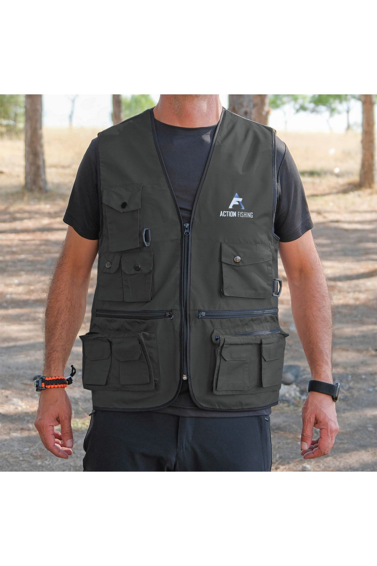 SAVEX-Khaki Tactical Hunter Vest - Multi Pocket Action 2