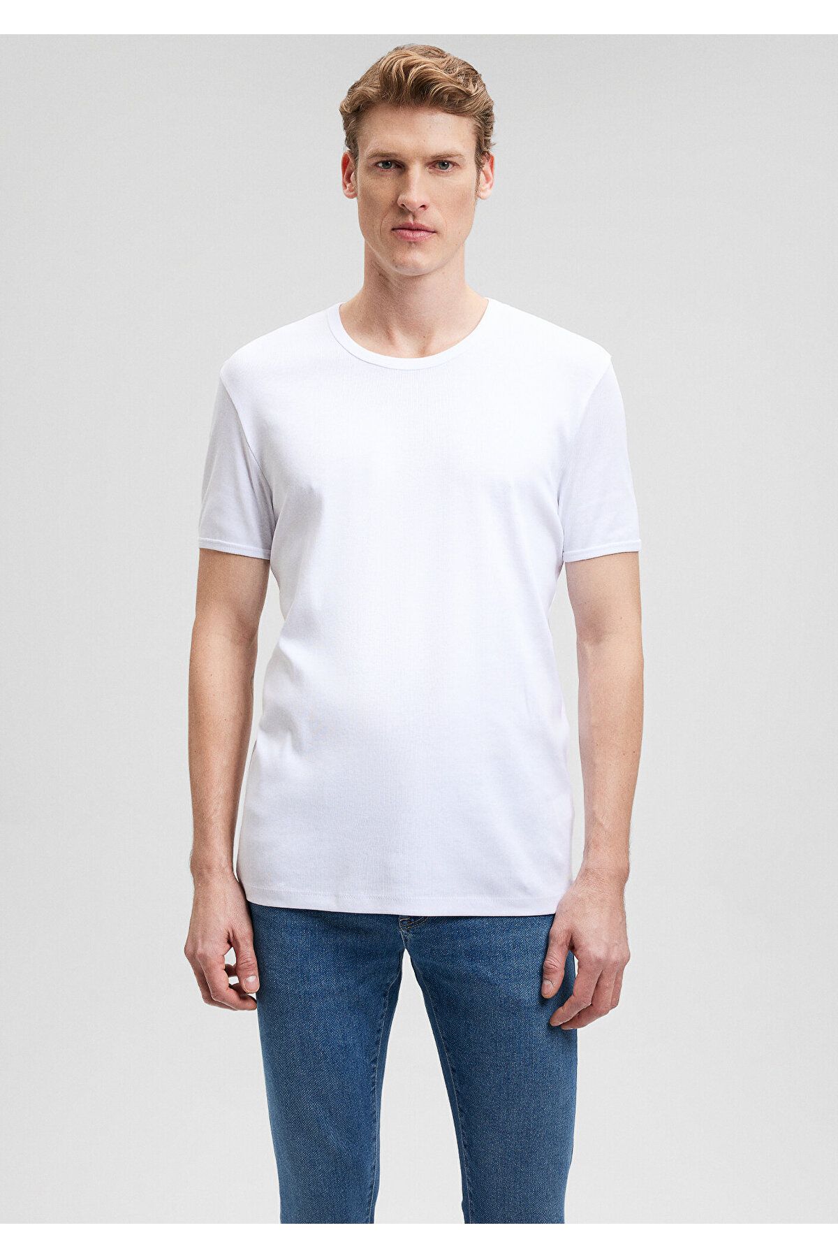 Mavi-Weißes, figurbetontes T-Shirt mit Rippenmuster - 063747 -620 3