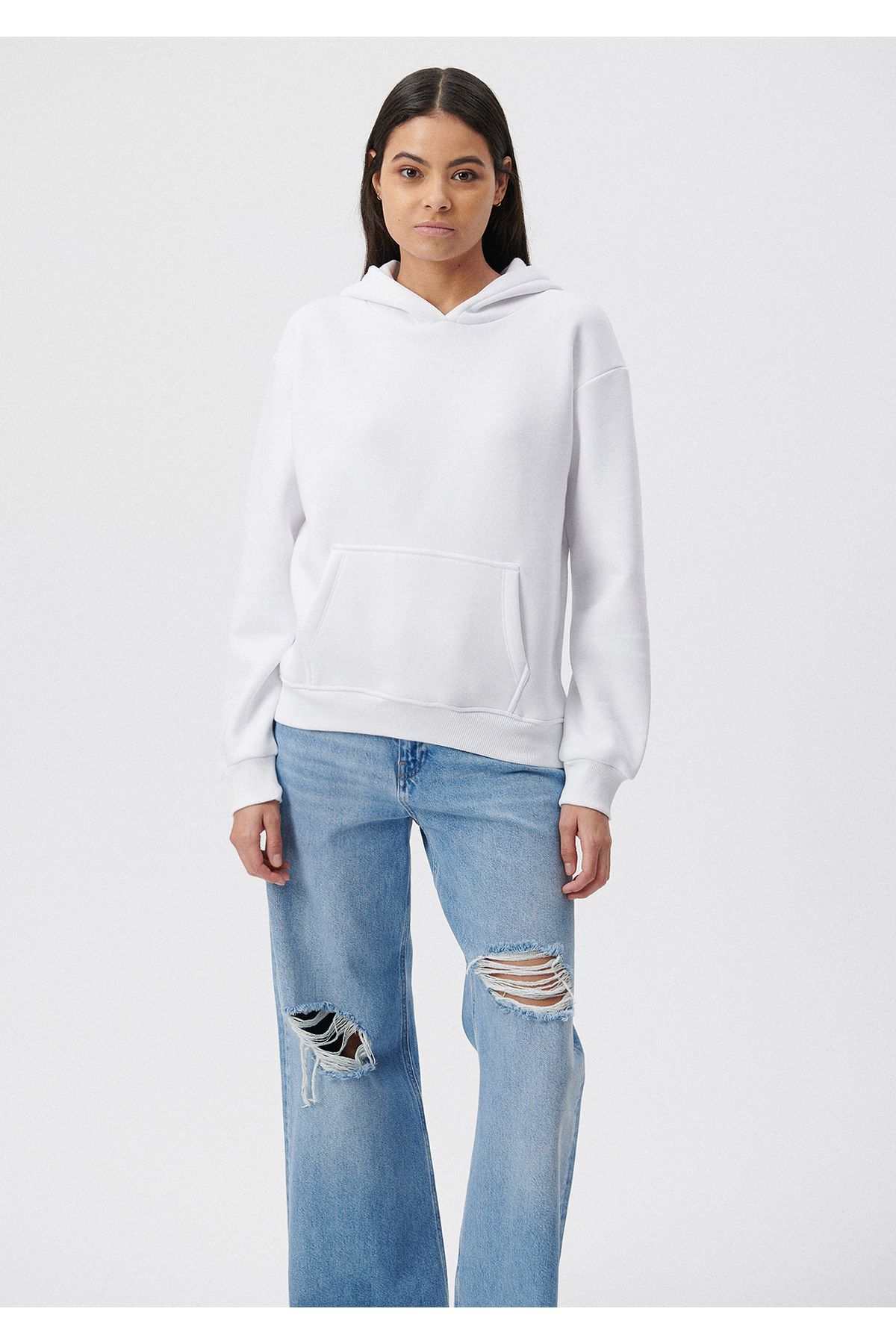 Mavi-Hooded White Basic Sweatshirt 167299-70000 2