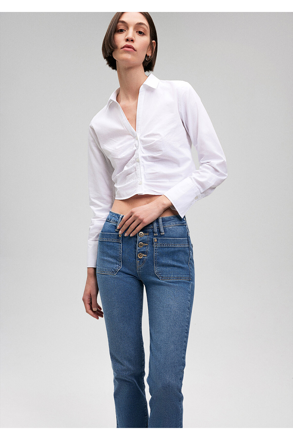 Beyaz Crop Poplin Gömlek Crop / Kısa Kesim 1210673-620 — صورتی — تصویر 3 از 7