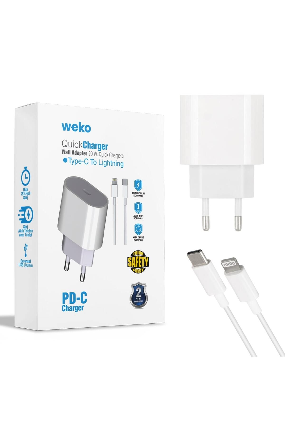 WEKO WK-21443 PD-C 20 WATT TYPE-C ŞARJ BAŞLIK ADAPTÖRÜ + TYPE-C TO LIGHTNING KABLO (NO:9)