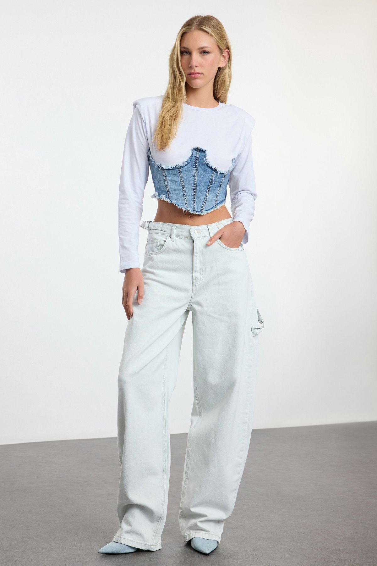 Trendyol Collection-Широки дънки Carpenter Skater с висока талия - ледено сини Twoaw24je00308 1
