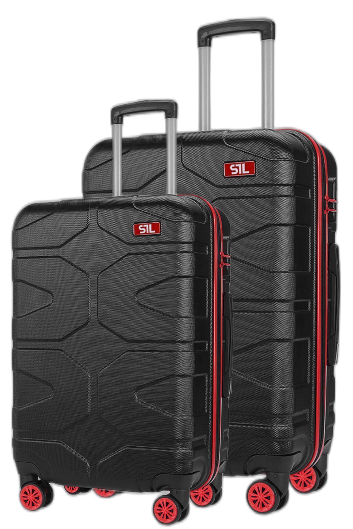 Wexta WX-1002 Stl Series Siyah-Kırmızı Orta&Kabin 2'Li Set Valiz