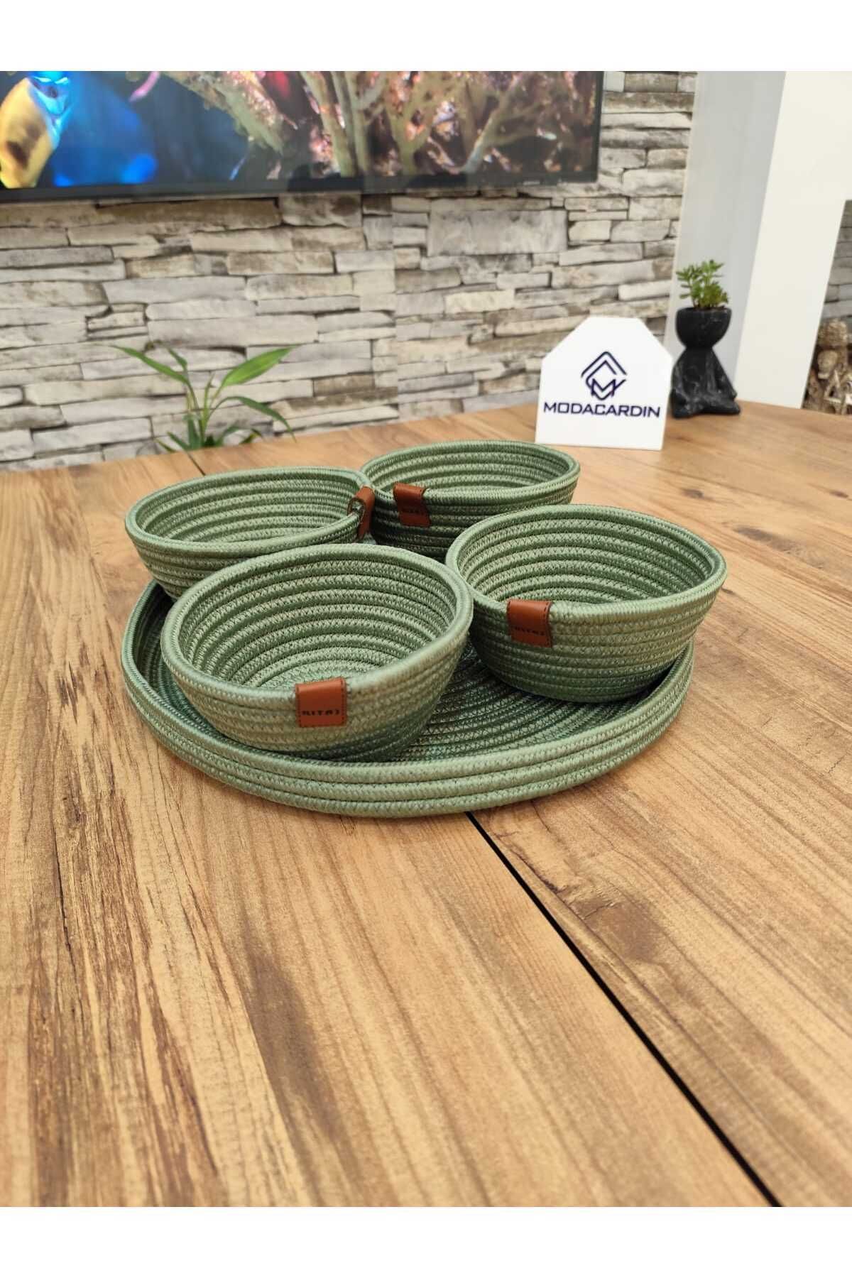 JÜTEX HOME-طقم بسكويت من الخوص والجوت مكون من 5 قطع - حاوية عرض مع صينية 5