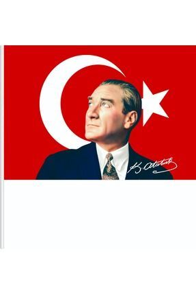 ZC Bayrak 50x75cm Atatürk İmzalı Raşel Kumaş Sopalı Türk Bayrağı– Dayanıklı v...