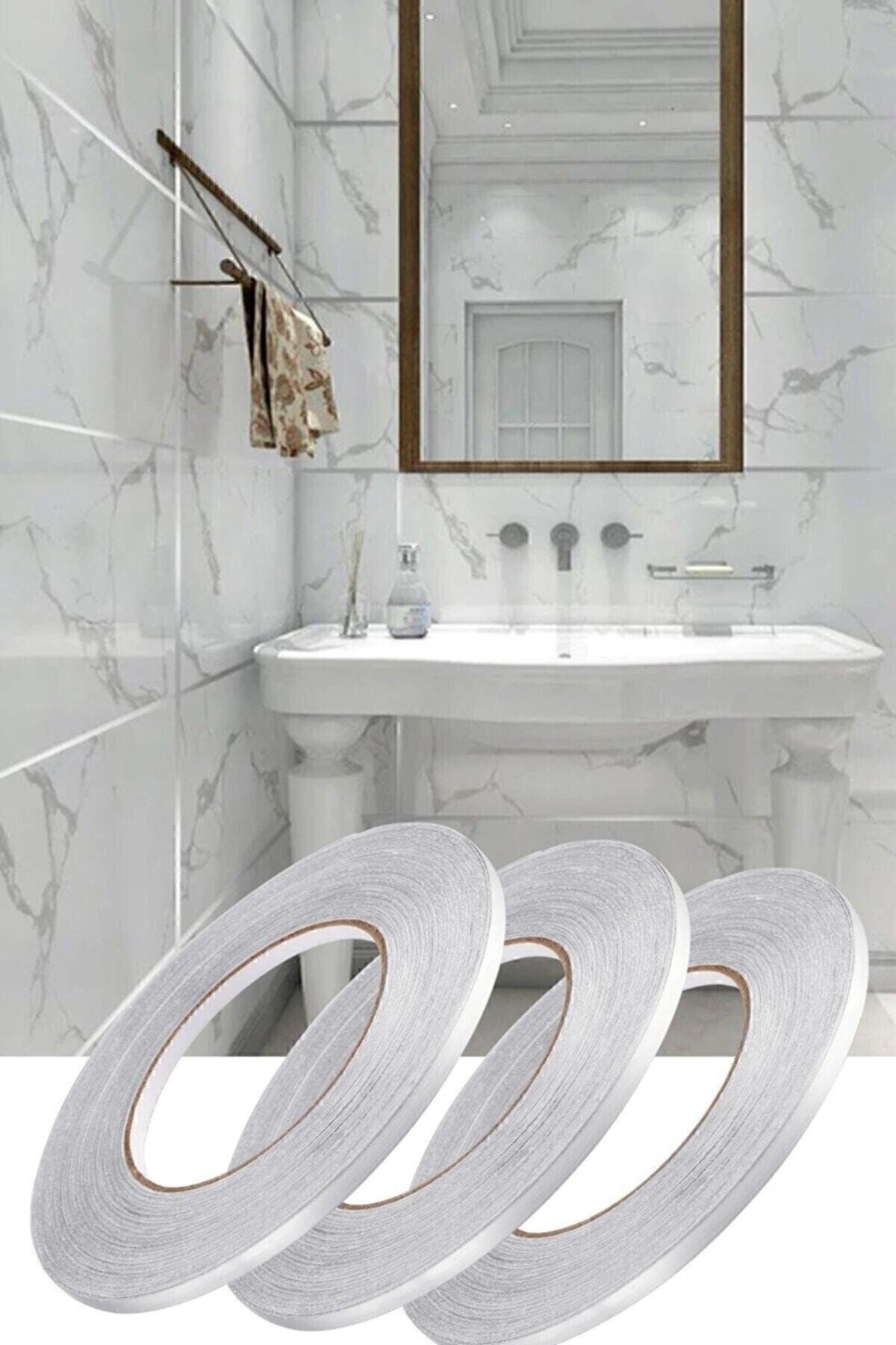 SiwBatt 0.5 Cm 50 Metre Gri Fayans Arası Yapışkanlı Şerit Bant Derz Bandı Dekoratif Renkli Dekor Gümüş