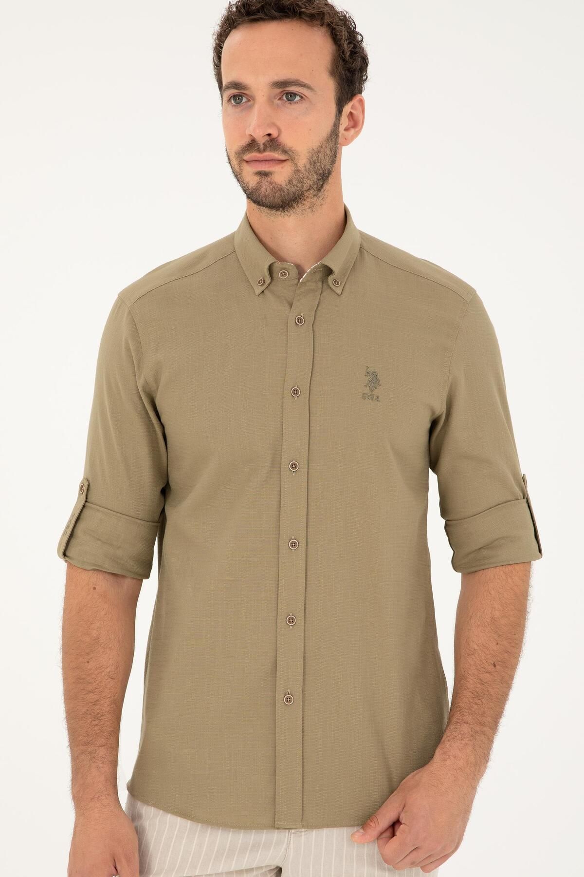 پیراهن مردانه خاکی یو اس پولو | G081SZ004.000.1837940 اورجینال - تصویر 3