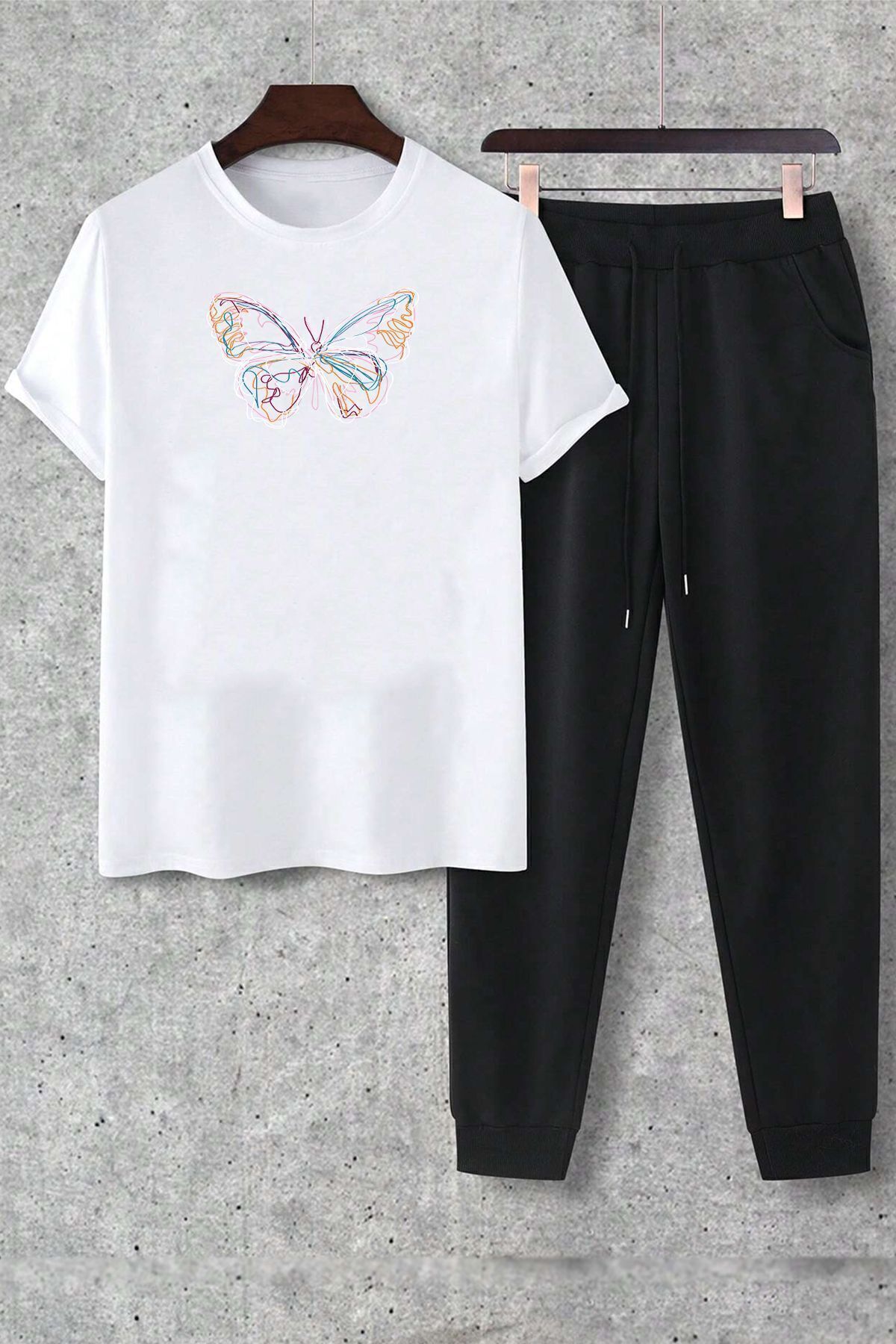 uyguntarz Unisex-Schmetterlings-2-teiliges Trainingsanzug-Set