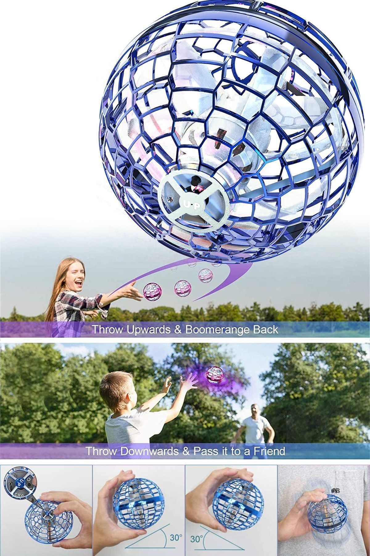 Modaba Uçan Küre Topu Oyuncakları Yükselen Hover Pro Boomerang Spinner El Kontrollü Mini Drone Pembe fotoğrafı 3 (önizleme)