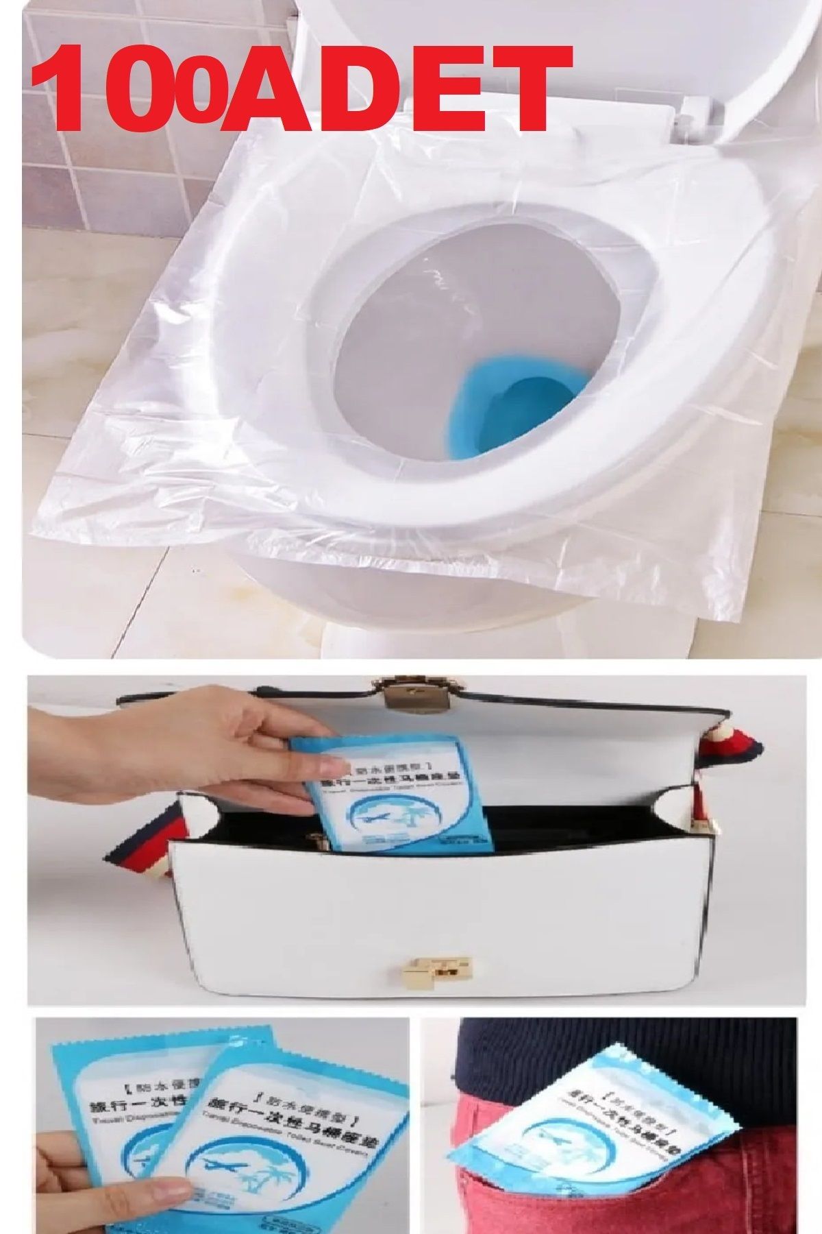 RELATOS 100 Adet Biyobozulur  Kullanımlık Klozet Kapağı Poşeti Seyahat Tipi Taşınabilir Klozet Kılıfı
