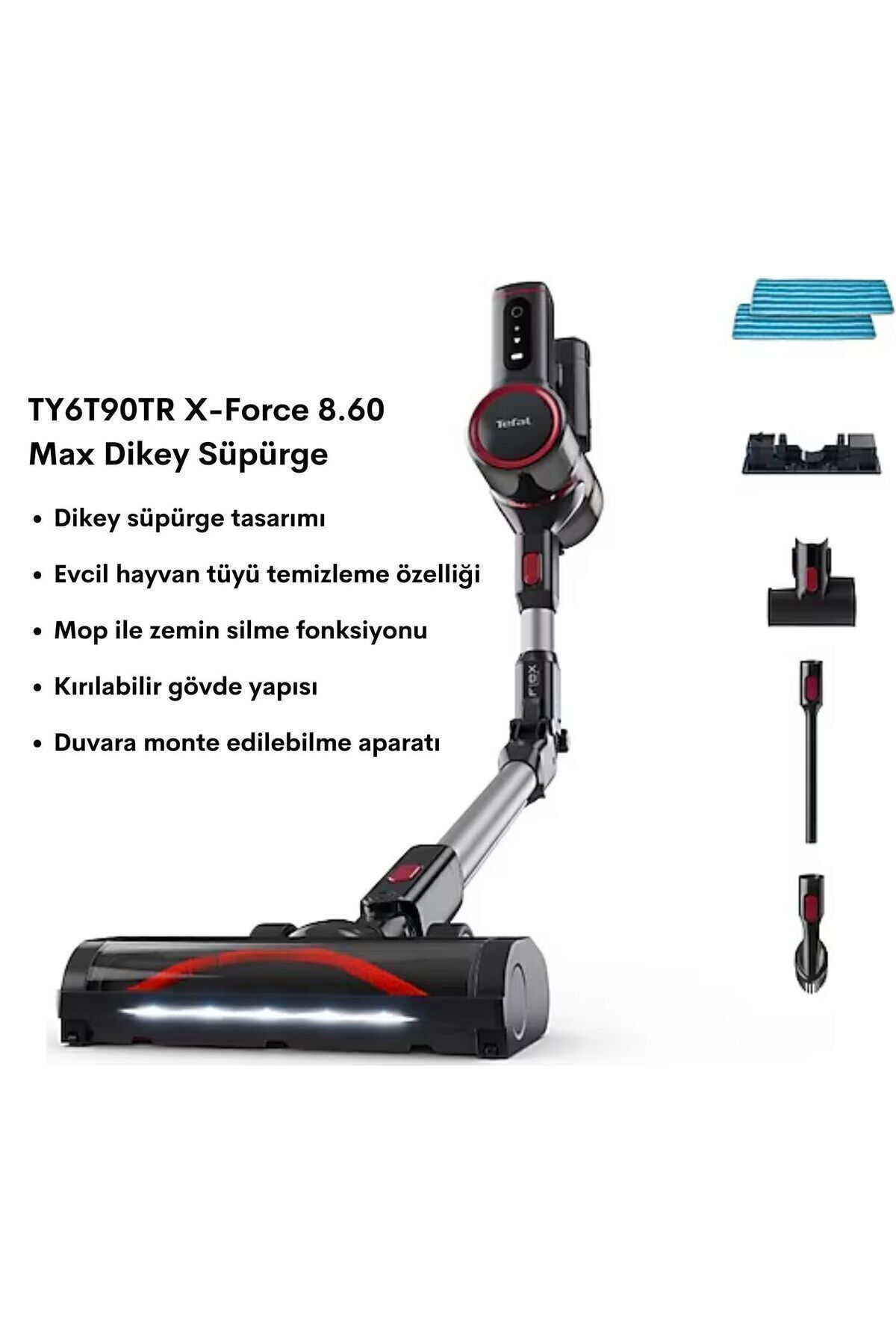 TEFAL X-Force Flex 8.60 Max Dikey Süpürge - Evcil Hayvan, Mop ve Kırılma Özellikli
