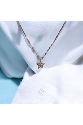 Atas Al Diamond Rose Altın Kaplama Yıldız Kolye Taşlı 925 ayar Gümüş