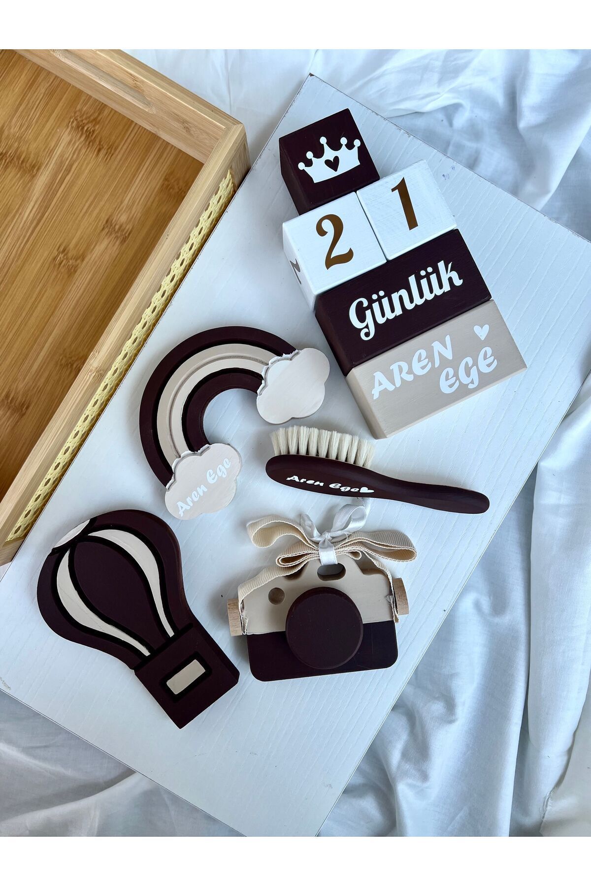 Objeli bebek anı küpü seti tam set bebek dekor
