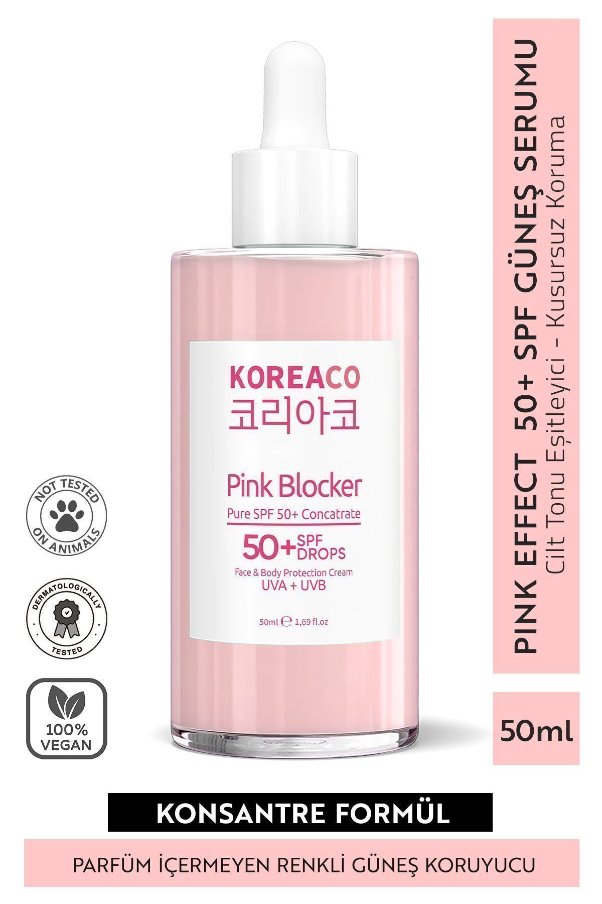 Blocker Pink %100 Saf SPF 50+ Ton Eşitleyici Yüksek UVB+UVA Korumalı 50ml Güneş Serumu