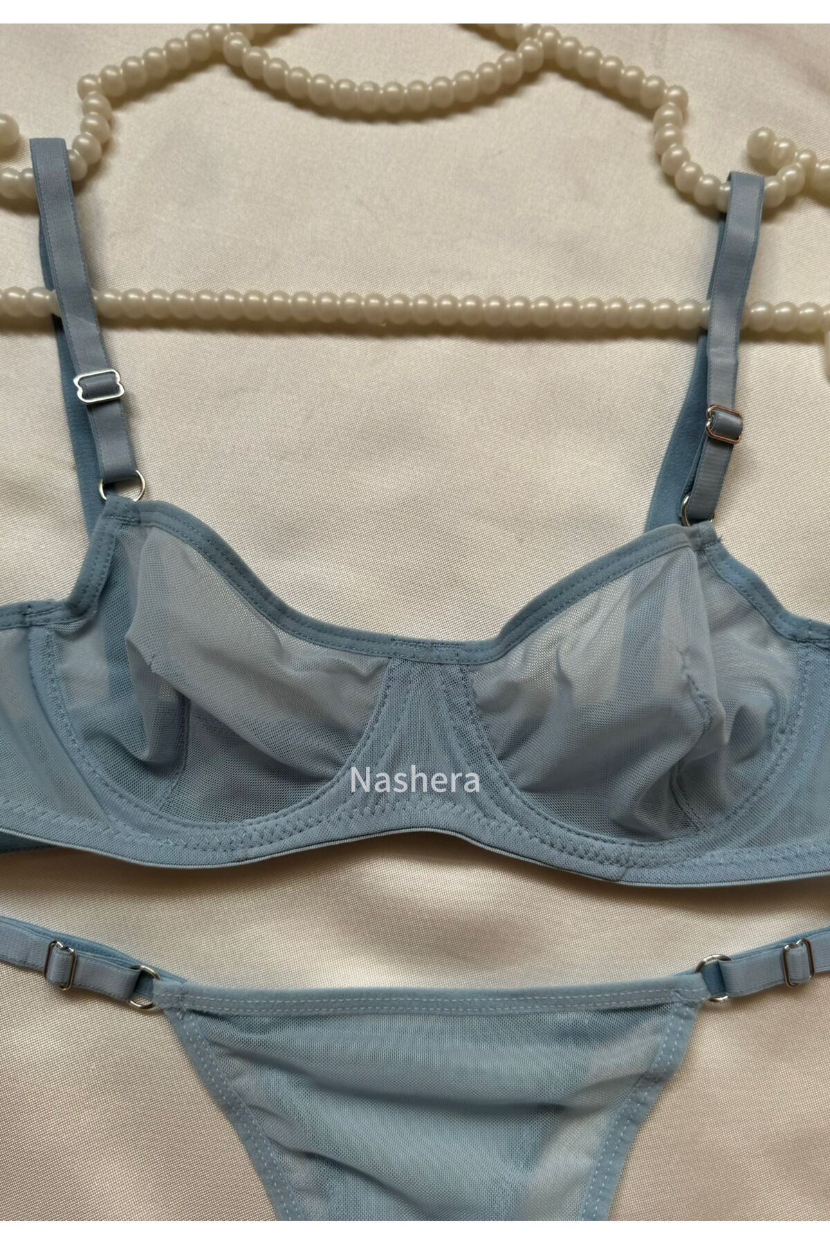 Nashera-Braletă și sutien sexy Baby Blue - Set de lenjerie cu sârmă din tul 3