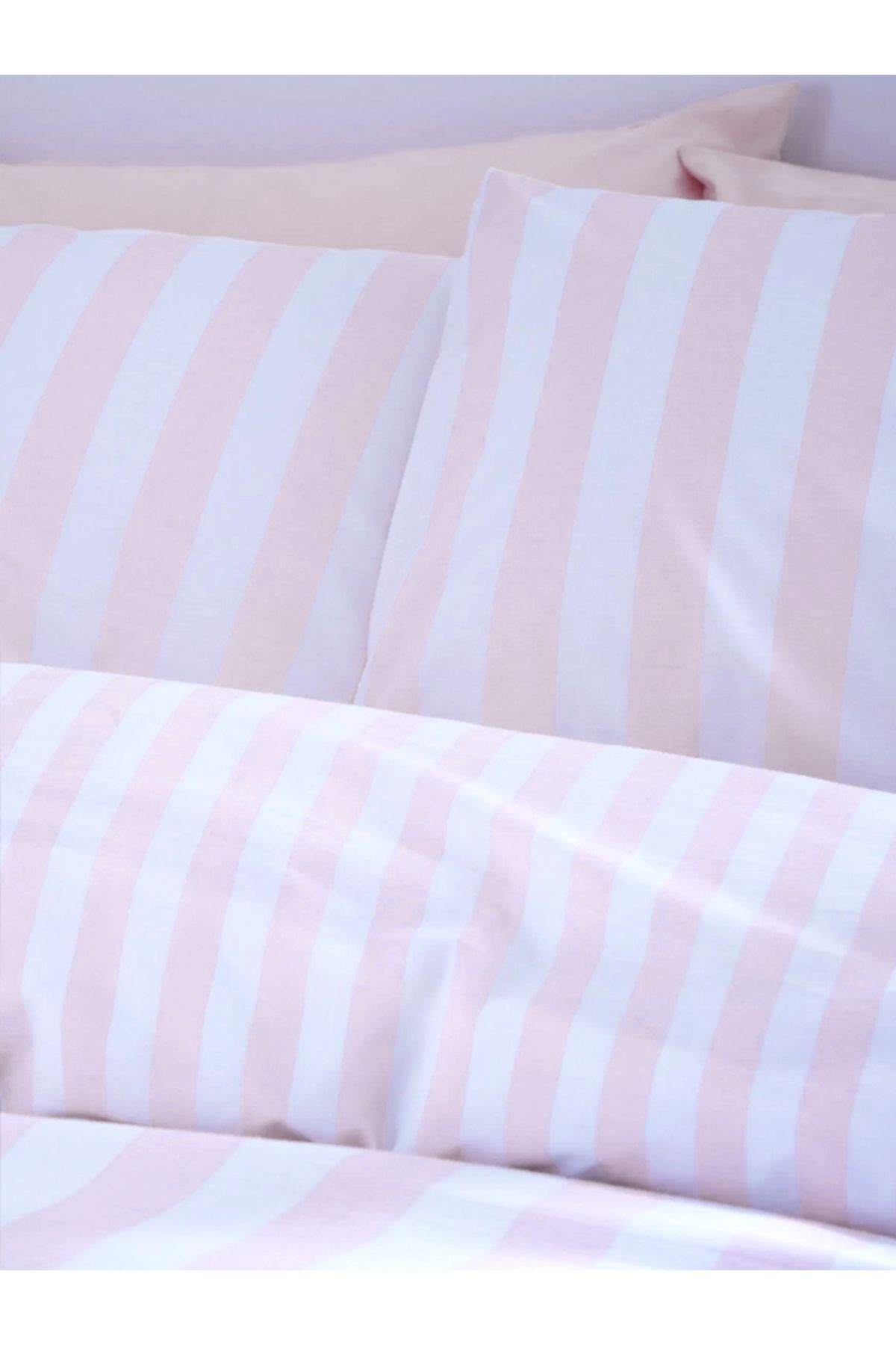 CAQQA Soft Pink Tek Kişilik Çarşafı Lastikli Pamuk Nevresim Takımı 4