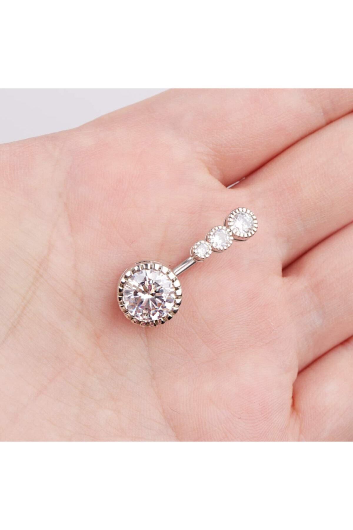 AyçaSilver Zirkon Taşlı Göbek Piercingi görsel 6