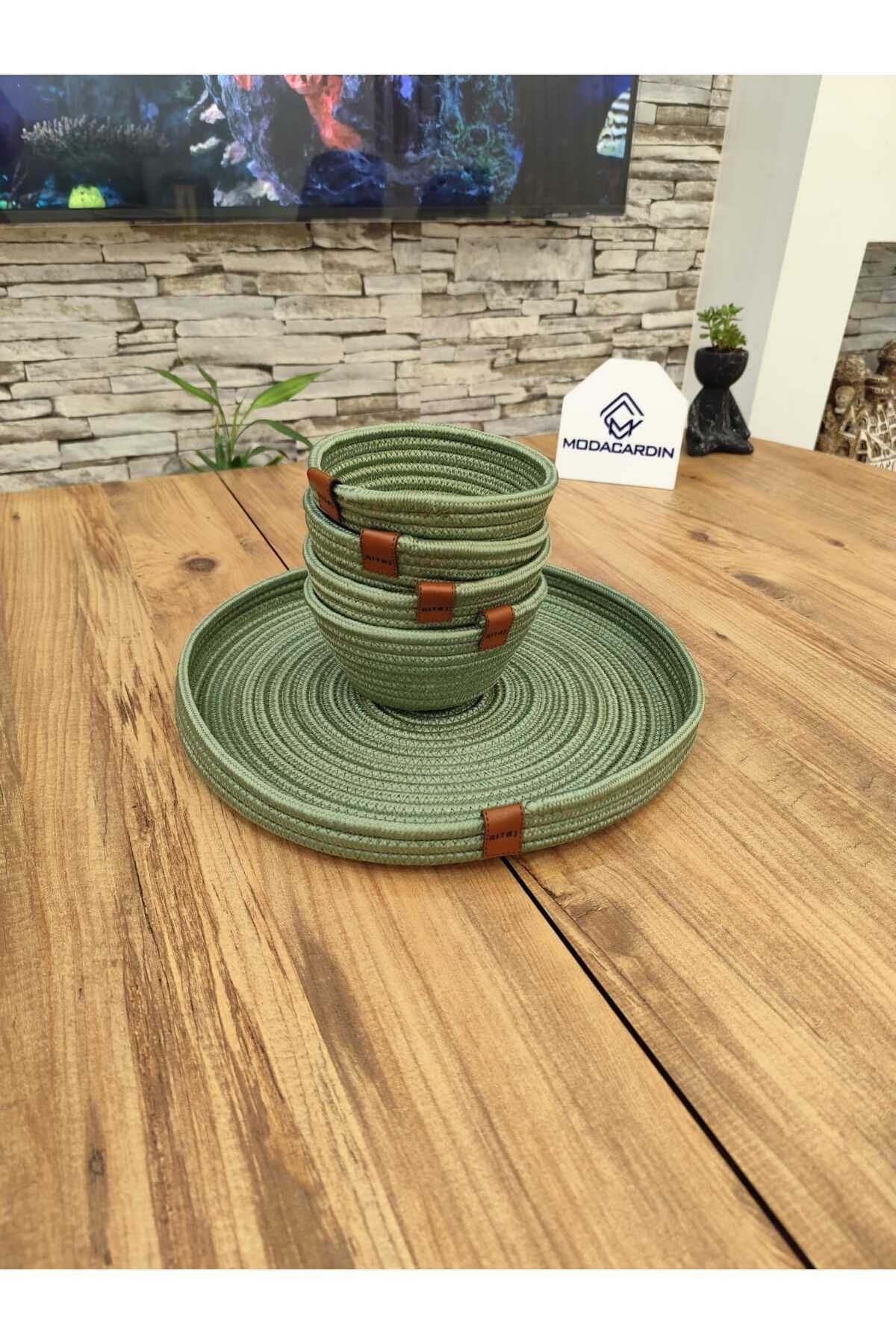 JÜTEX HOME-طقم بسكويت من الخوص والجوت مكون من 5 قطع - حاوية عرض مع صينية 3