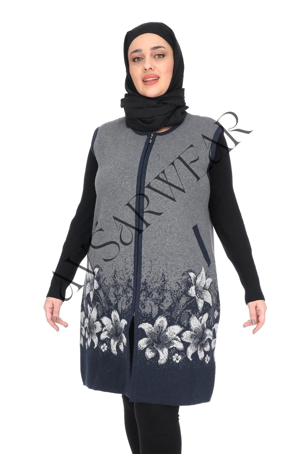 AVSARWEAR-Floral Patterned Plus Size Mother's Vest with Pockets AVS-1701234399 2