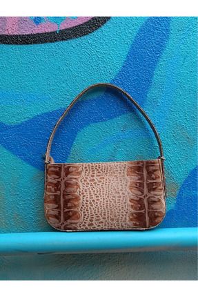 Pinkylola İkon Model Bej Kroko Kahverengi Baskılı Hakıkı Derı Askı Detaylı Ba...