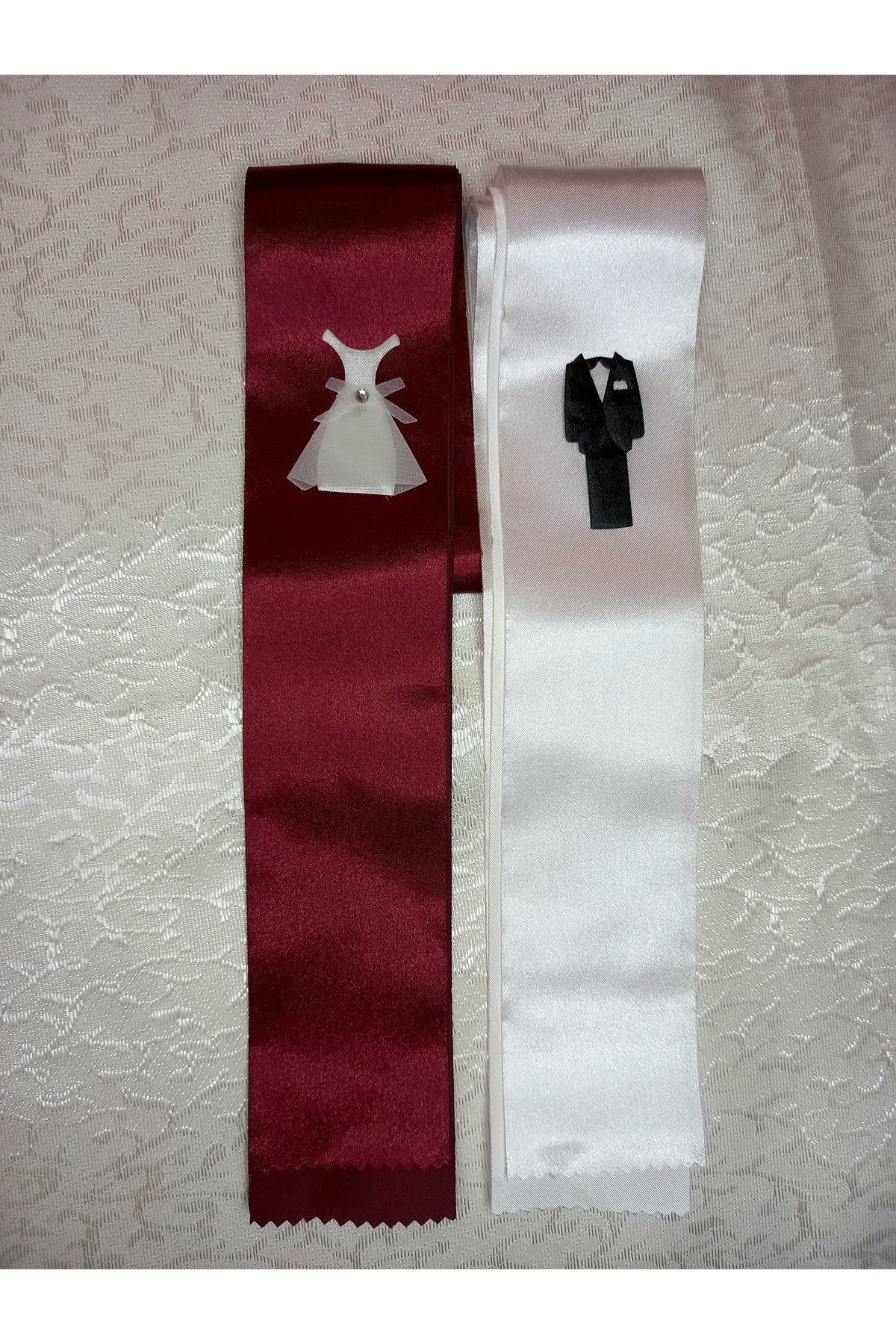 Bride Groom Jewelry Ribbon Two 2-Meter Jewelry Ribbons in burgundy-white.