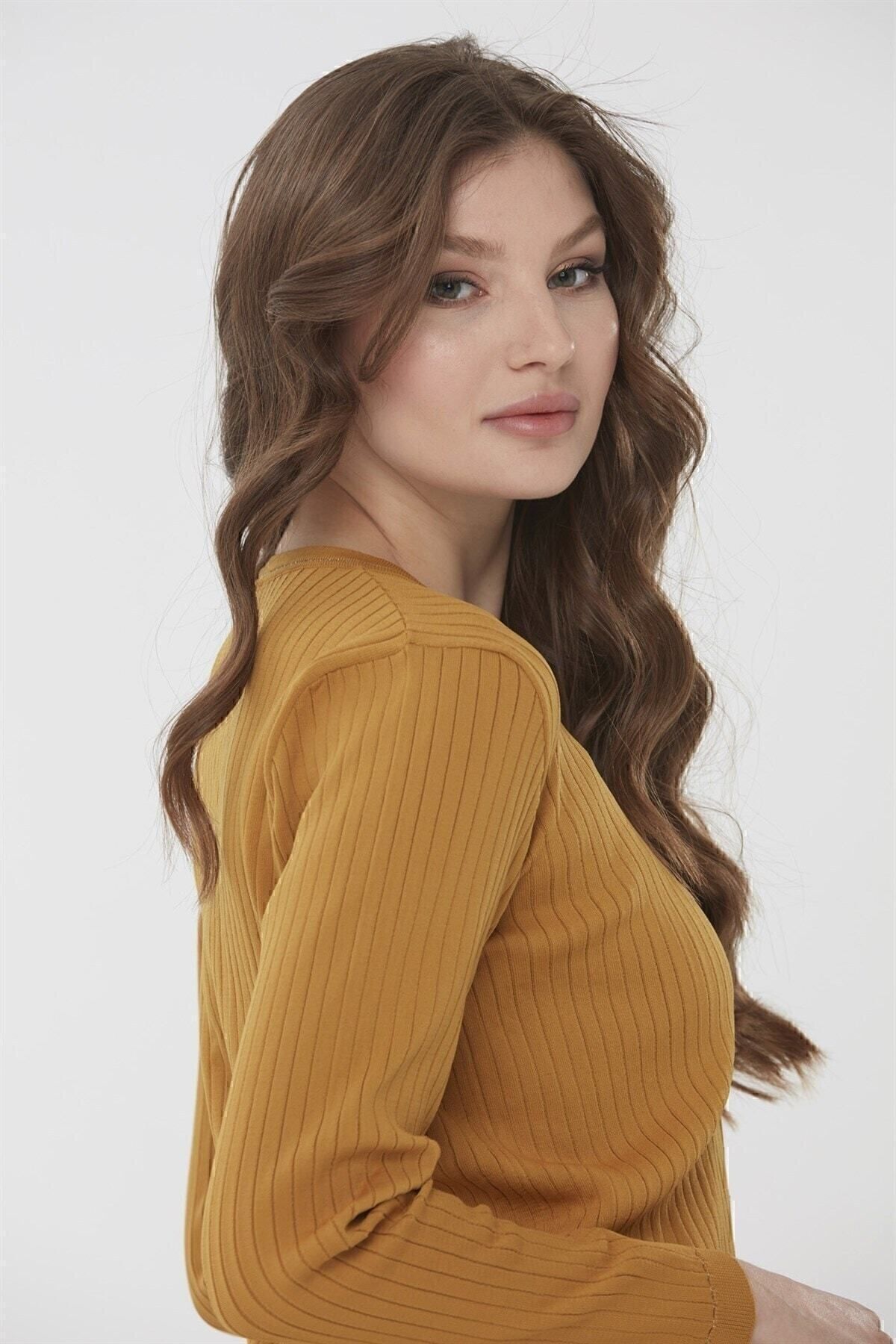 Desen Triko-Women's Lurex Knitwear Summer Cardigan Mustard 6