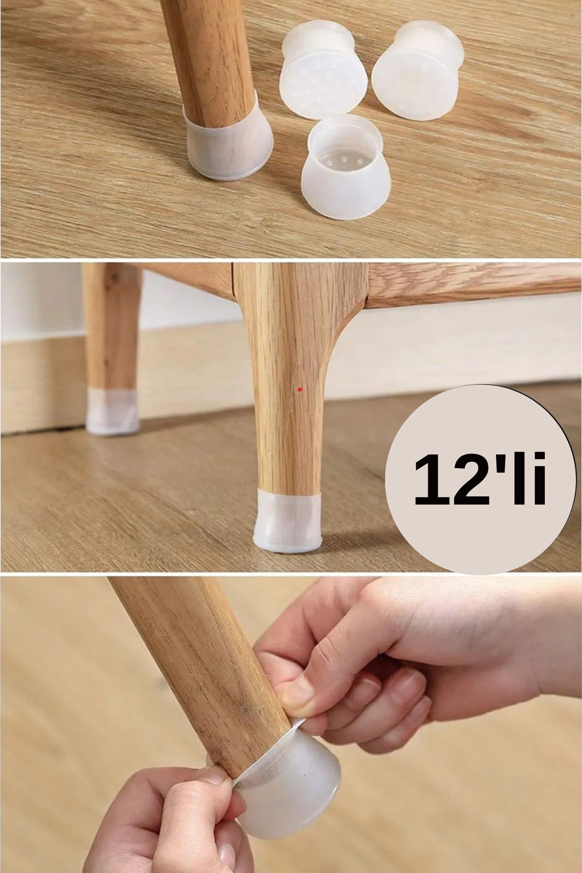 EUROLUXE 12'li Kaydırmaz Çizdirmez A Kalite Mobilya Sandalye Masa Zemin Silikon Koruyucu Pabuç Ayak Kılıf