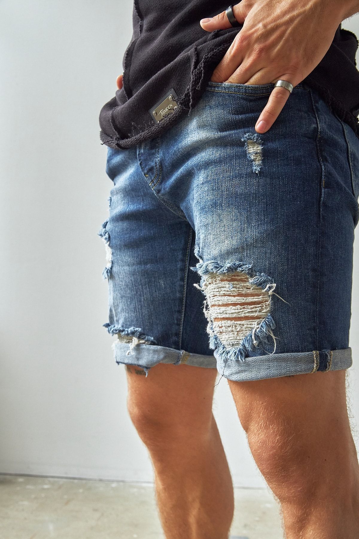THIMOON-Men's Denim Shorts - Ripped Design 2