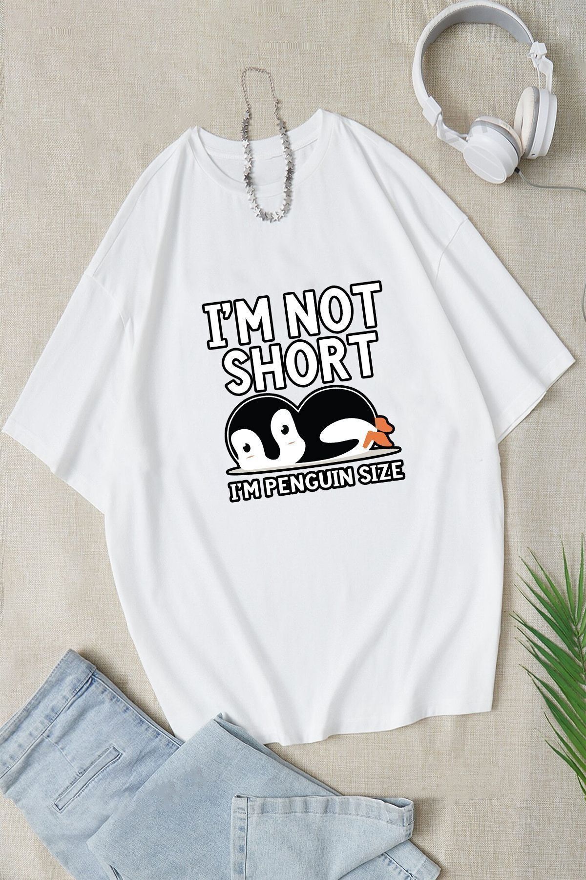 uyguntarz Unisex-oversize-t-shirt – „i'm Not Short“ Bedruckt - XL