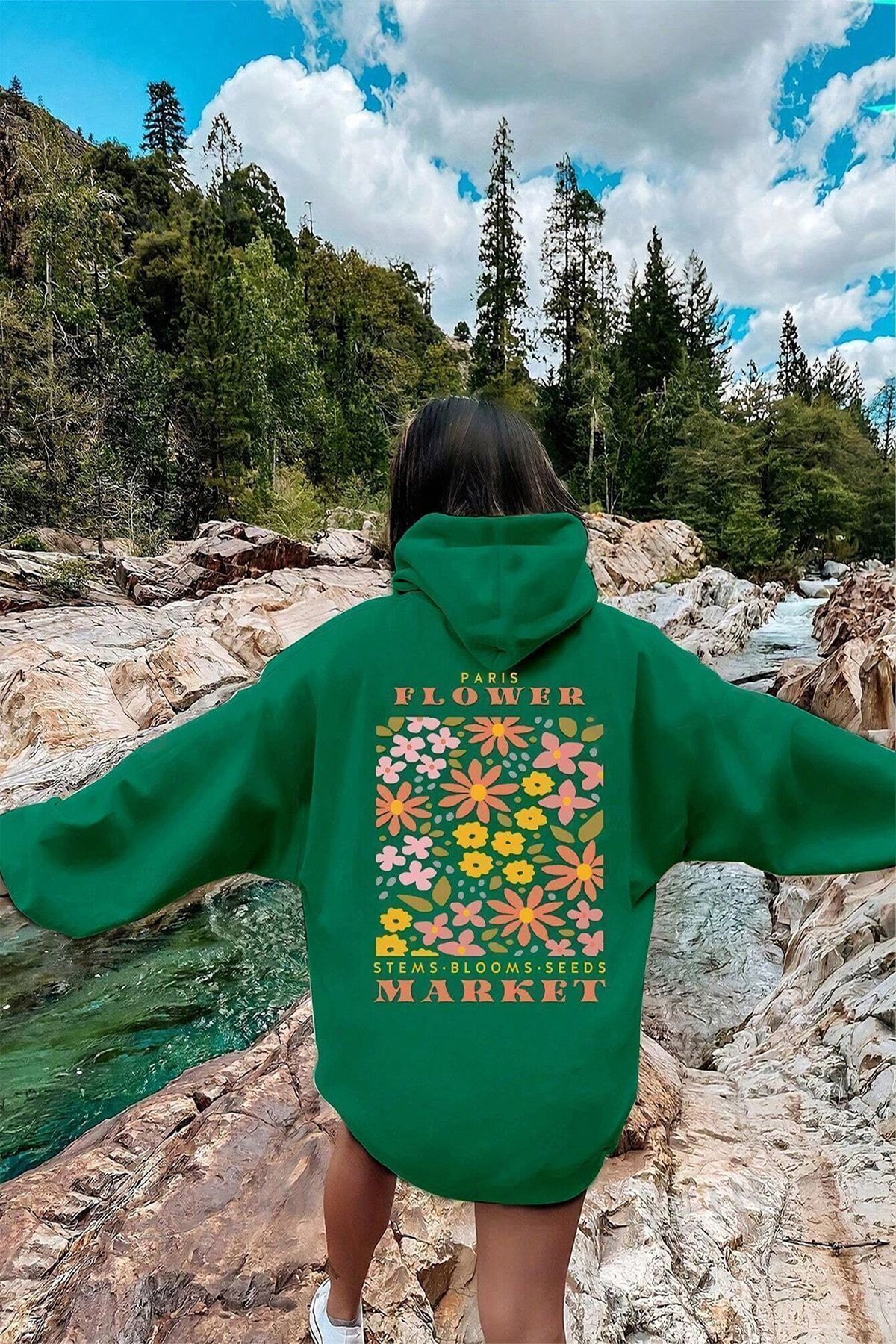 uyguntarz Bluza Z Nadrukiem W Kwiaty W Dużym Rozmiarze Unisex - S/M