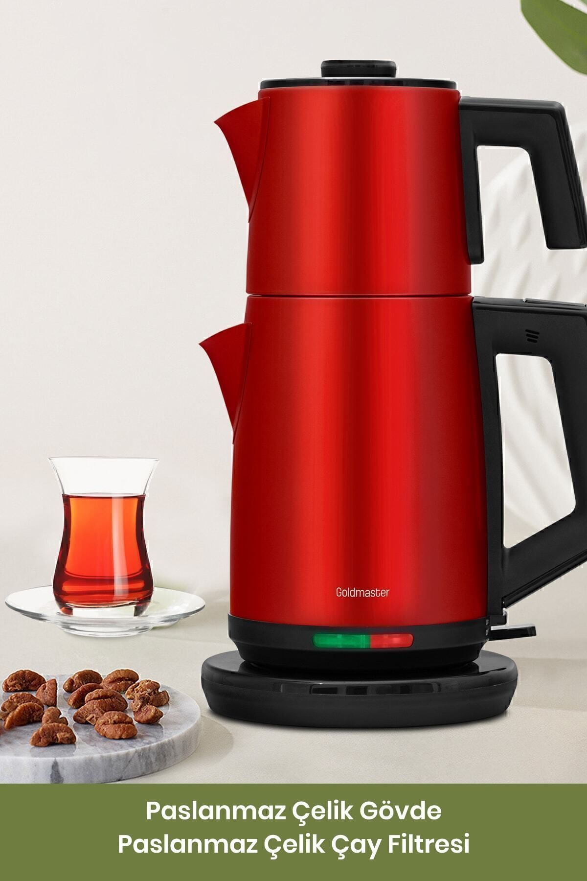 GOLDMASTER-Sip Matte Red Stainless Steel 2200 Watt Steel Tea Maker And Water Heater 7