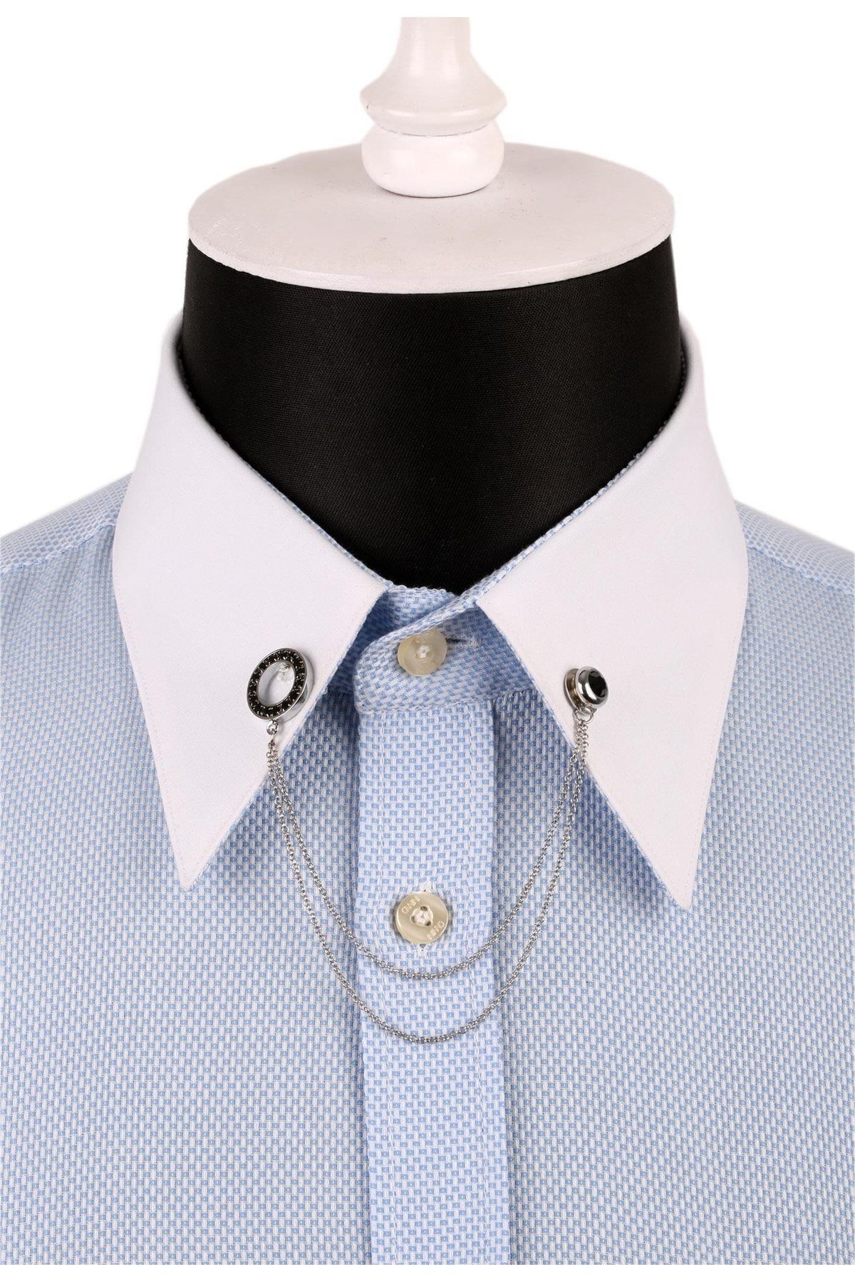  سنجاق یقه پیراهن نقره‌ای با زنجیر کریستالی مشکی GI092