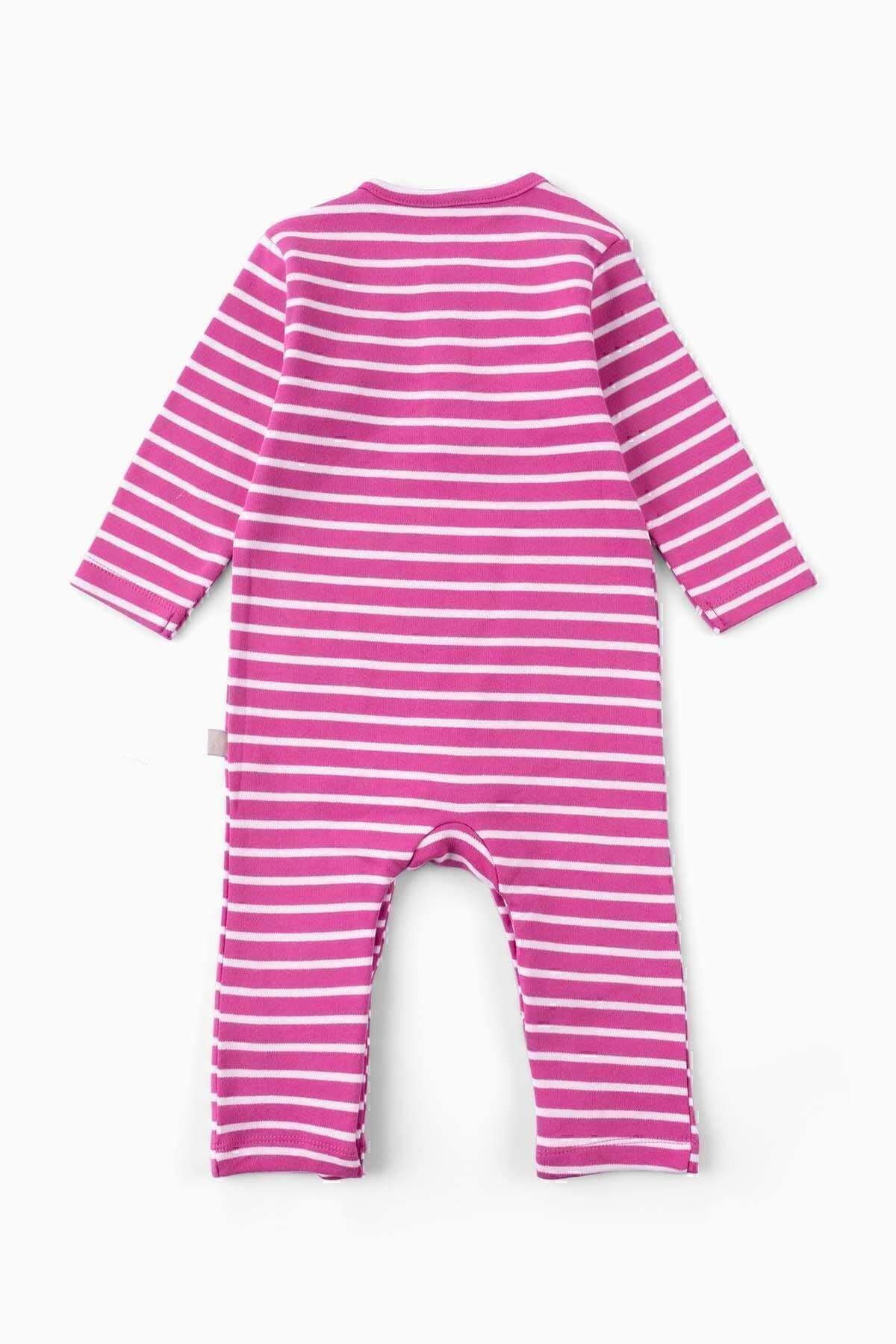 Boumini Bebek Uzun Kollu Çıtçıtlı Tulum Çizgili Fuşya fotoğrafı 2 (önizleme)