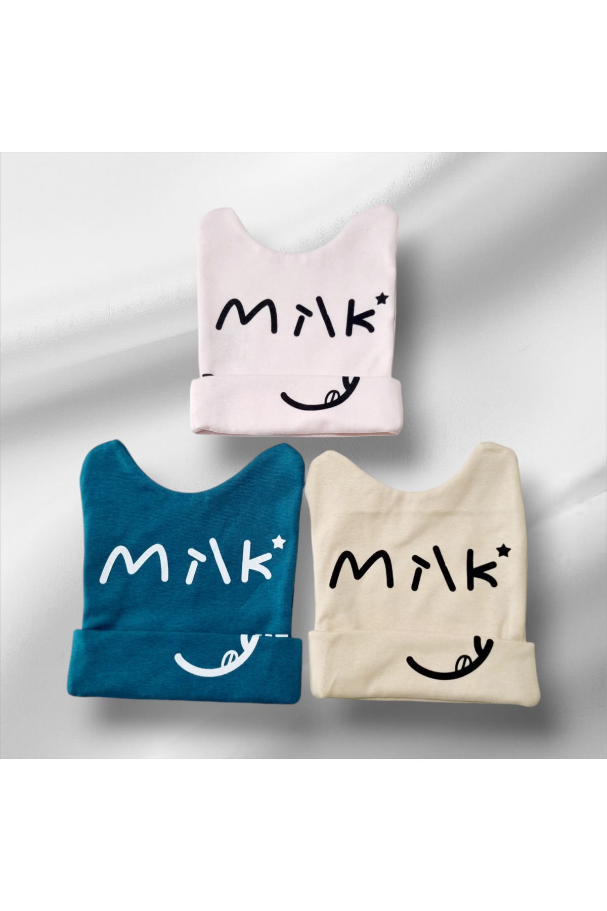 3-piece set cotton combed cotton beanie with Milk lettering