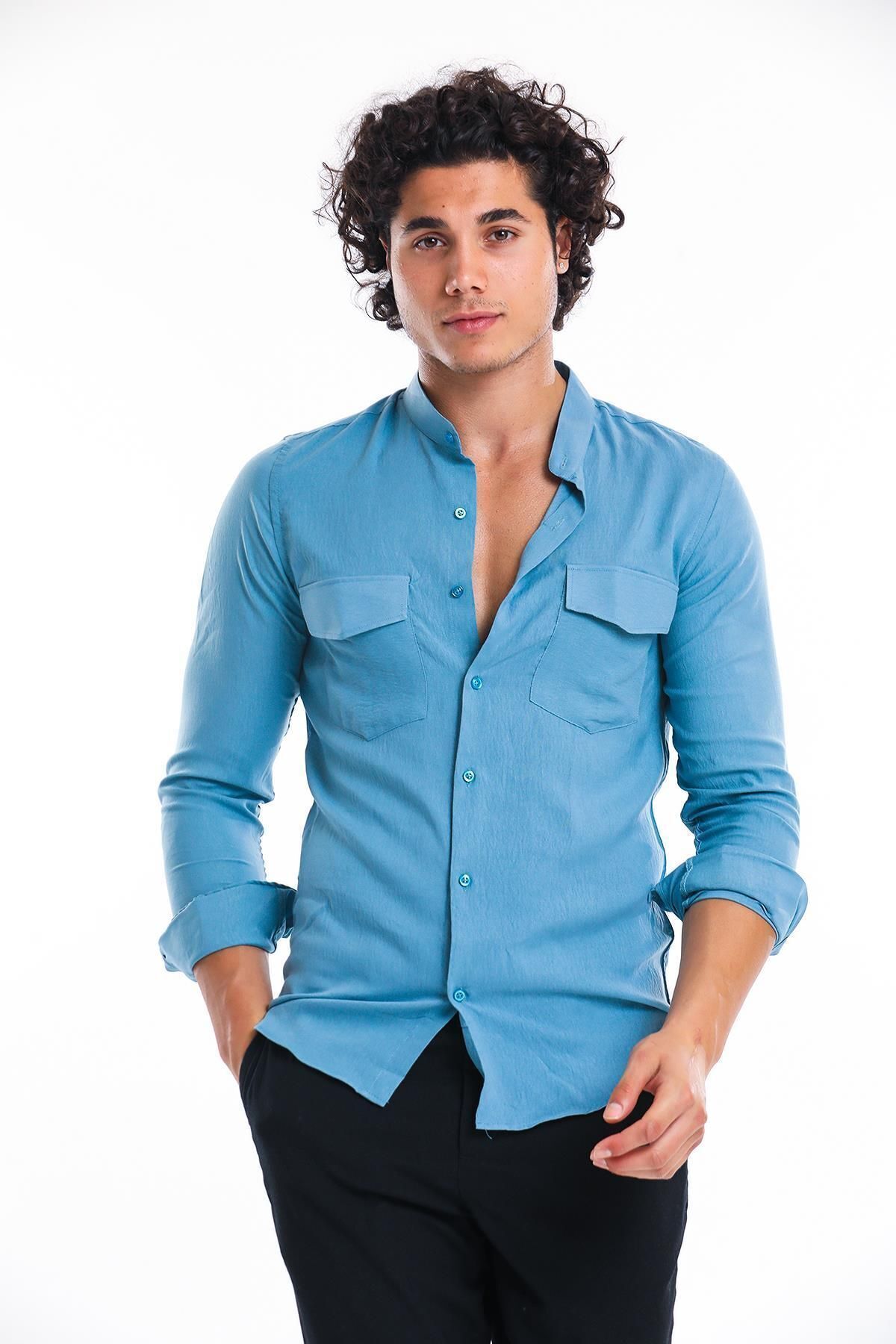 chemise homme slim fit judge avec col et double poche à rabat
