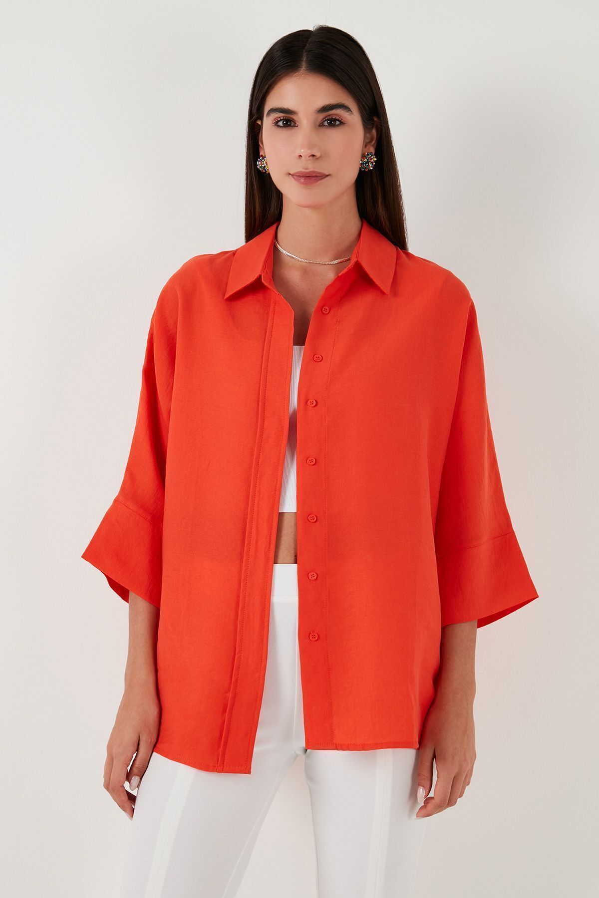 Lela  Truvakar Kol % 100 Pamuk Oversize Gömlek Gömlek 514344010 L - Görsel 8