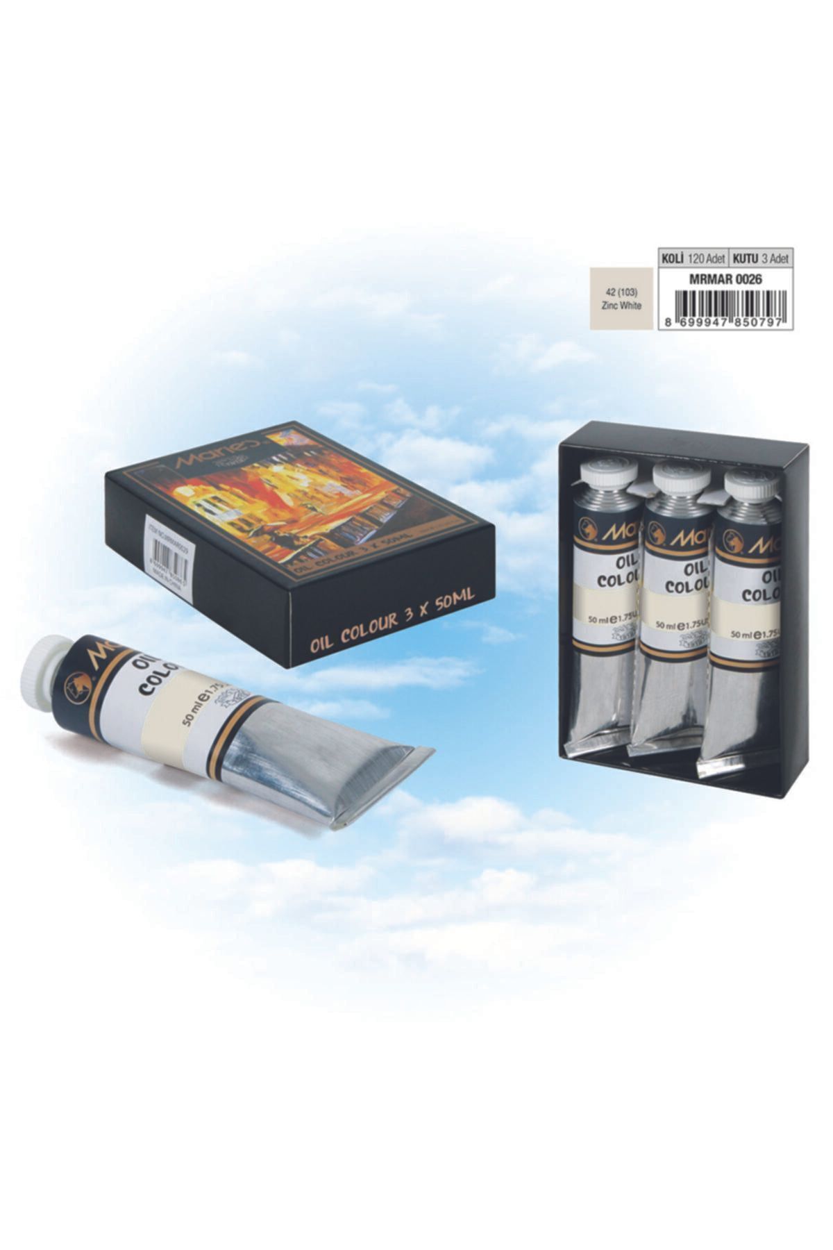 Maries Mrmar0026 Zinc White E1384-42 (103) 50ml Beyaz Yağlı Boya 3'lü