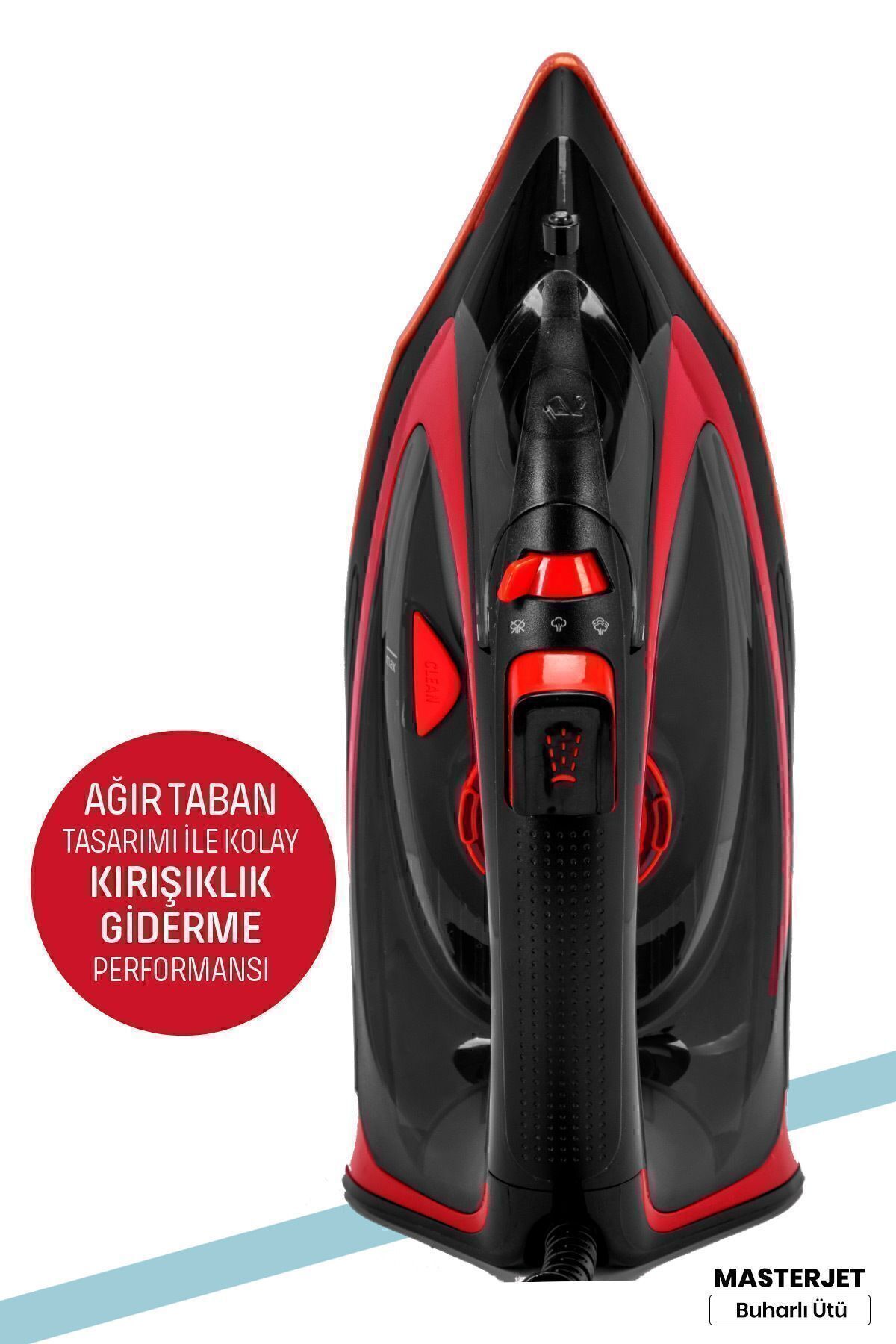 GOLDMASTER Masterjet 2600 Watt Seramik Ağır Taban Teknolojisi Ile Kolay Kırışık Gideren 180 gr Şok Buharlı Ütü