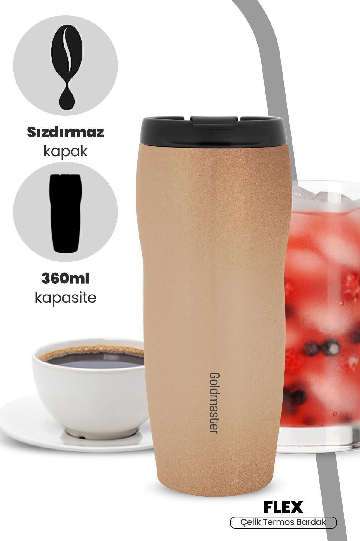 GOLDMASTER-Flex Gold Stainless Steel Thermos with 4 Hours Keeping Warm and 6 Hours Cold Feature and Leak-Proof Lid 1