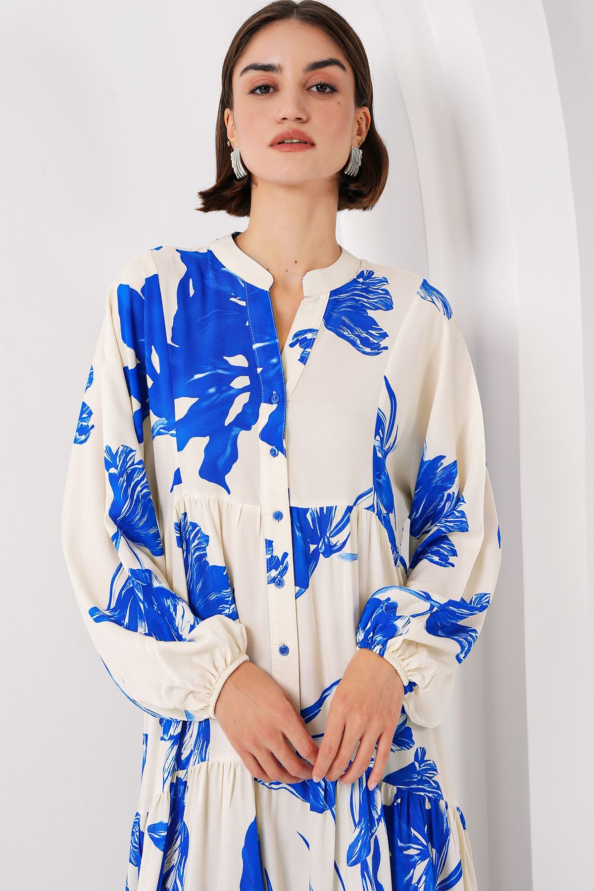 Bigdart-2423 Authentisches gemustertes Kleid – A.Ecru 4