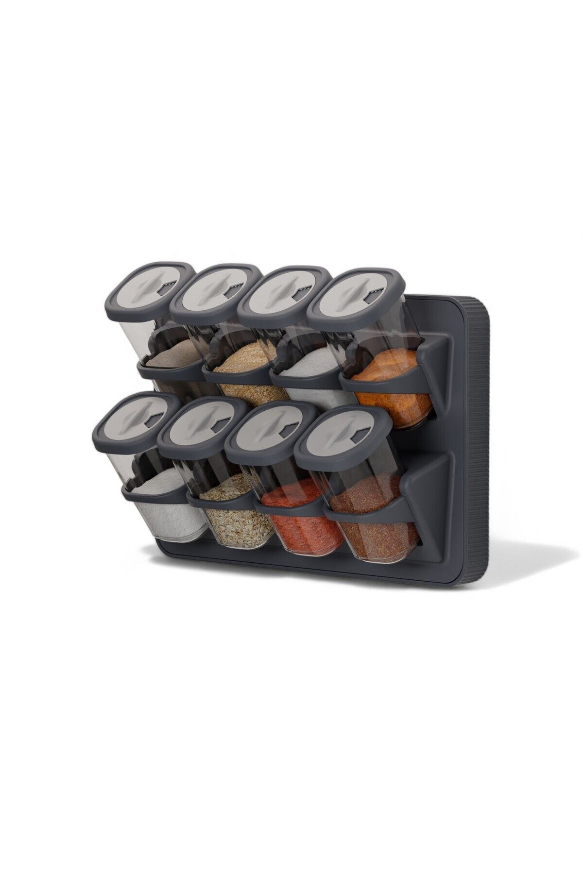 FERAH PLASTİK-8-Piece Spice Rack Set - Rotating Lid, Stand, Wall Mounted, Rotating Lid 4