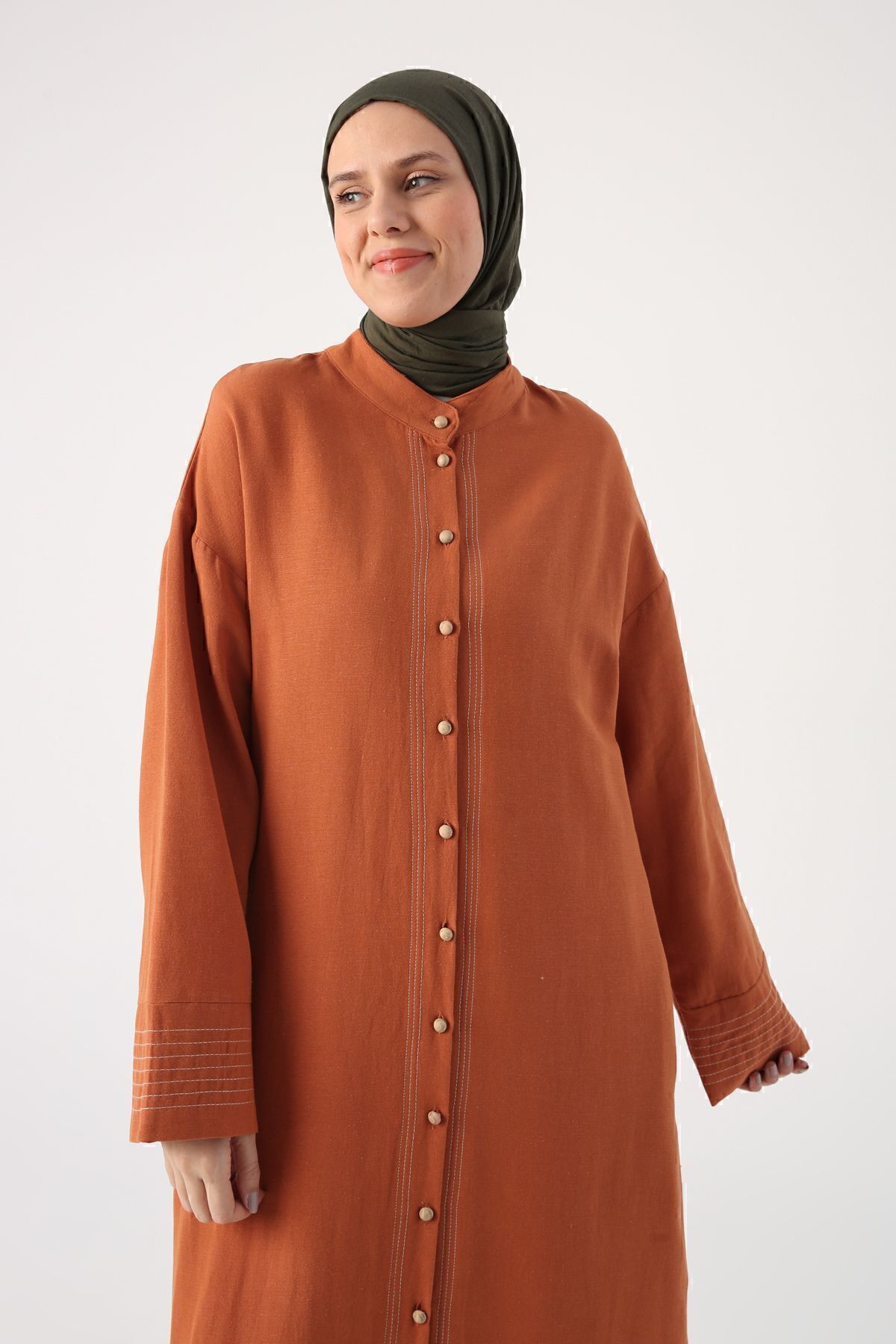 ALLDAY-Geflieste Mandarinkragen-Abaya mit Nahtdetail 4