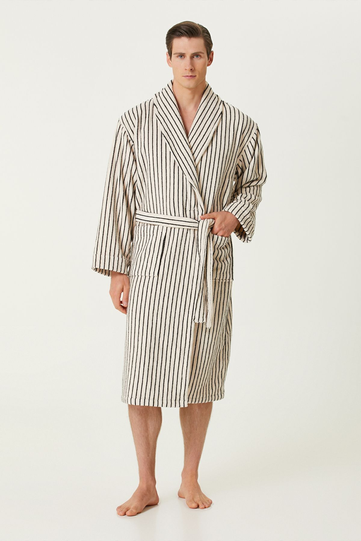 in Lines Yarn Dyed 100% Cotton Men's Bathrobe