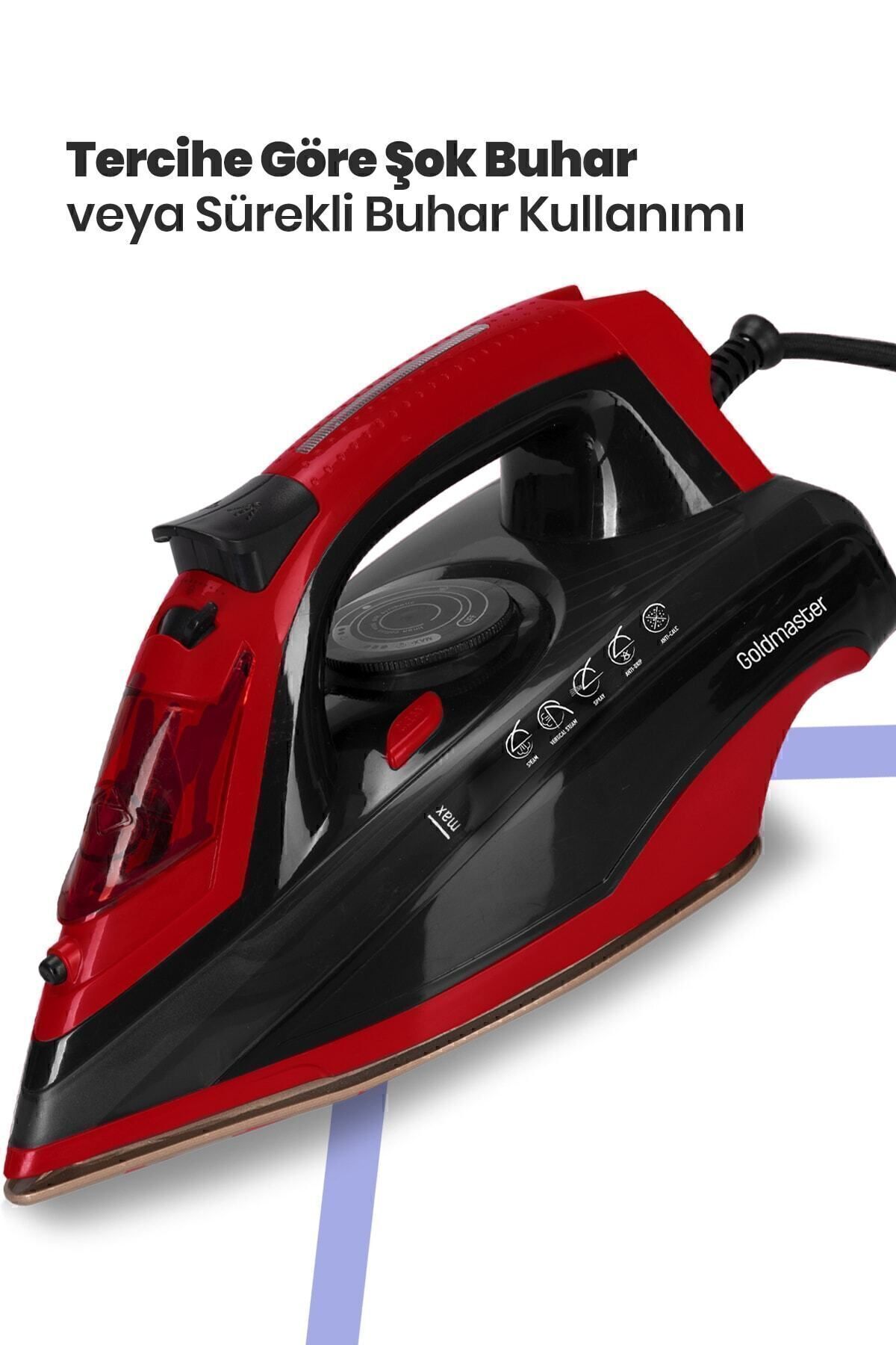 Turbojet Kırmızı 2400 Watt Led Göstergeli Seramik Tabanlı 170 Gr Şok Buharlı Ütü 6